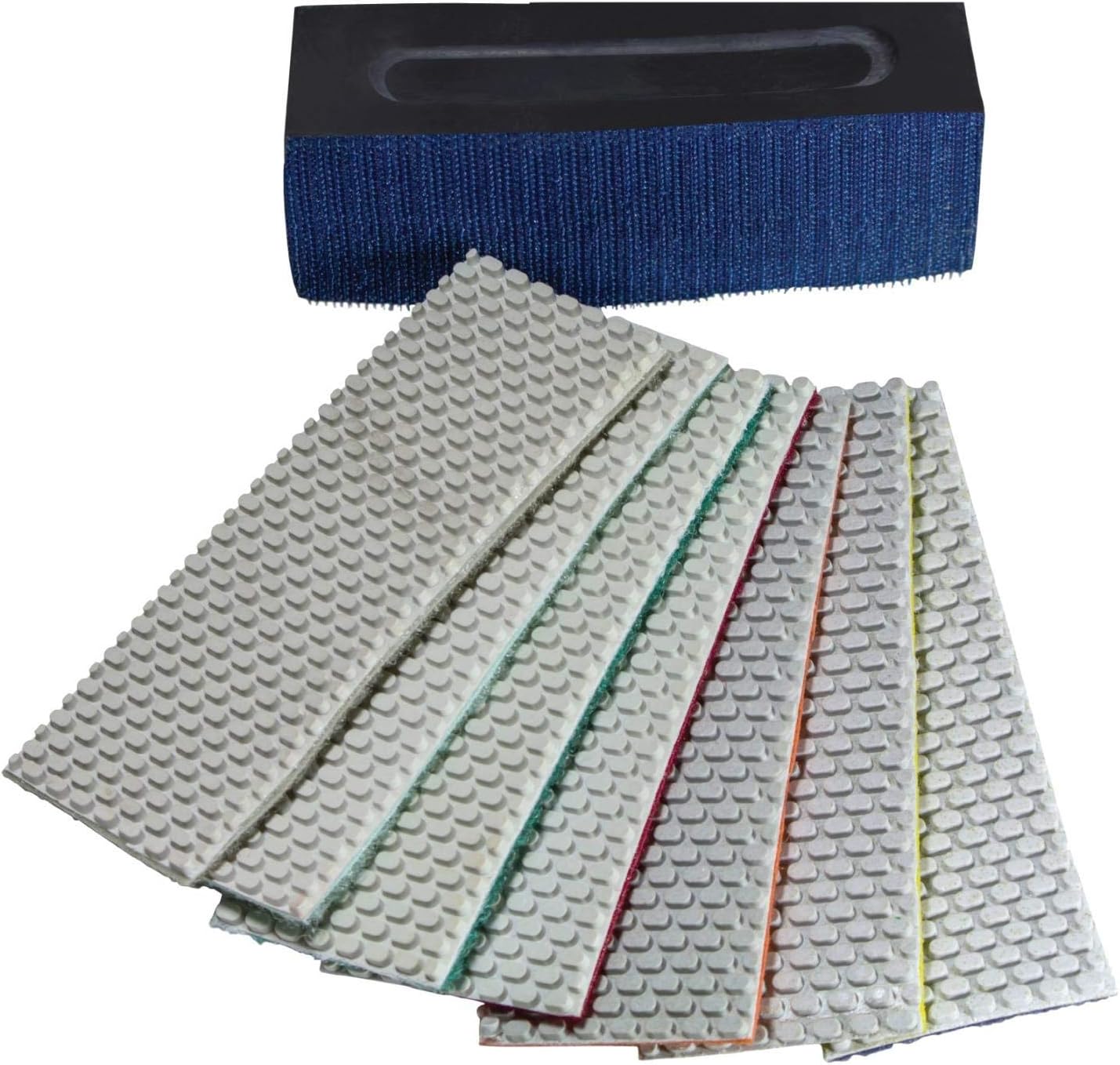 HPW110H Diamond Hand Polishing Pads Flexible for Concrete Glass Marble Stone Polishing, 7 Pads 1 Backing Pad Set
