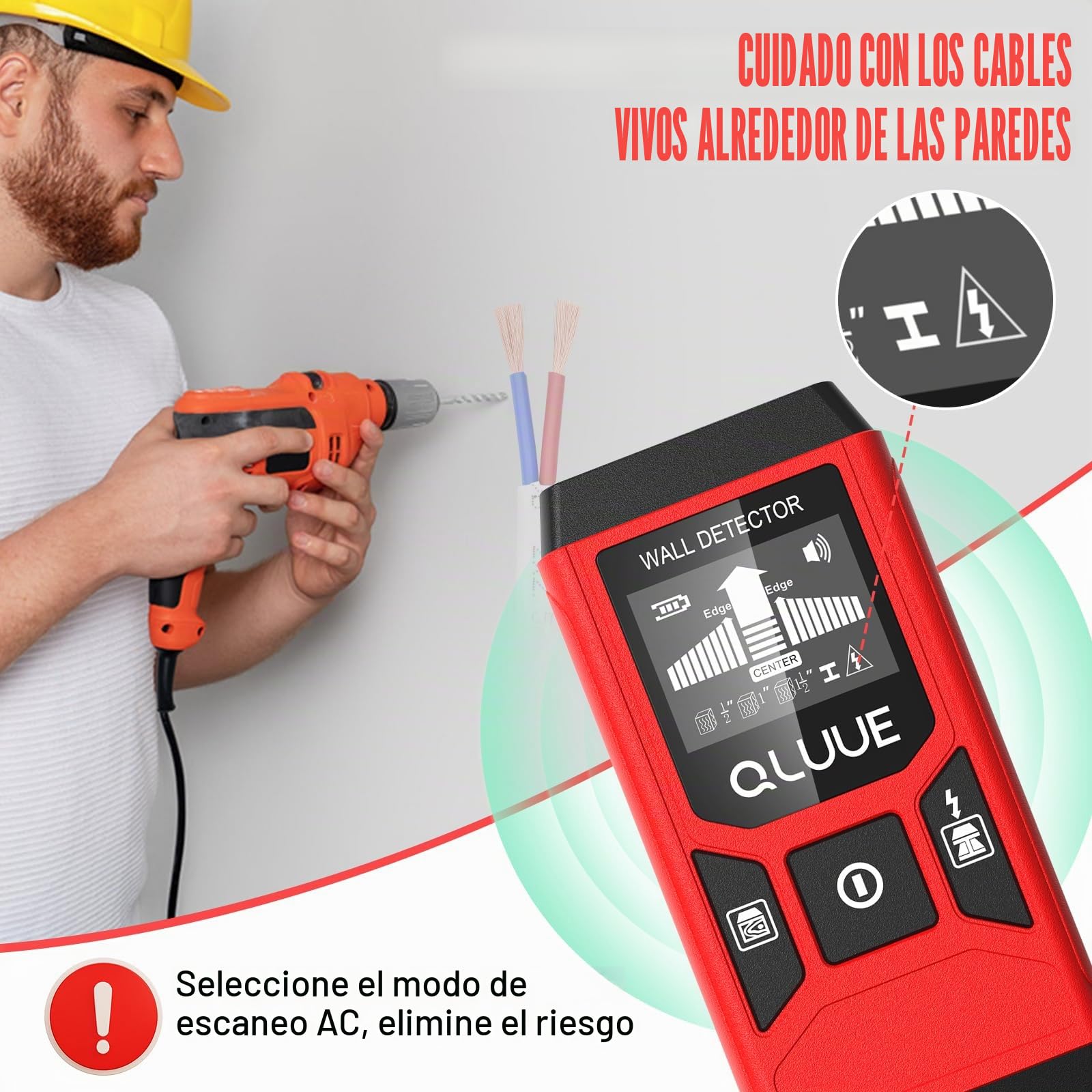 Detector de cables Dispositivo de localización 5 en 1 Detector de vigas multifuncional con pantalla LCD y alarma acústica para encontrar cables eléctricos, vigas de madera, tubos metálicos, etc