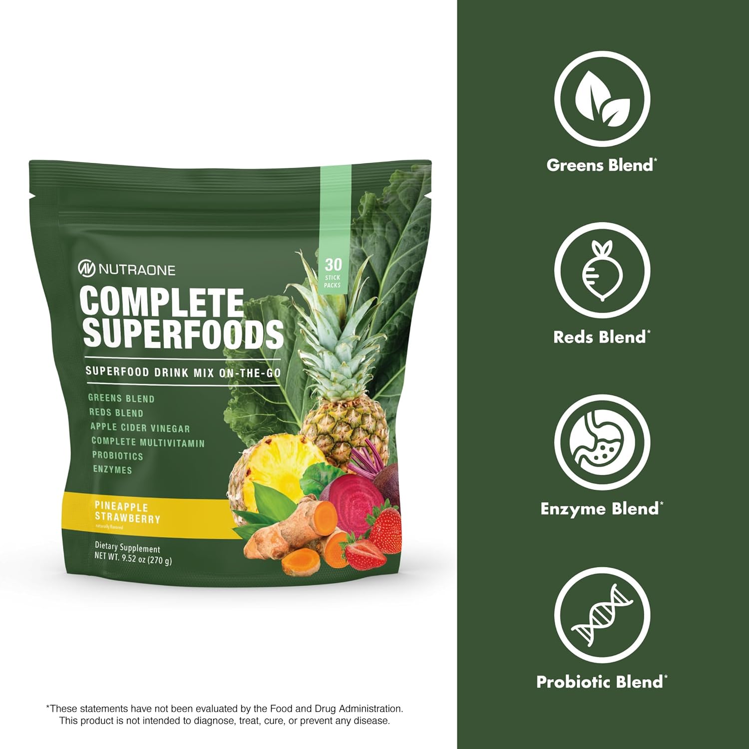 Complete Superfoods, Complete Spectrum Multivitamin, Greens and Reds Blend, Enzymes, Probiotics (Pineapple Strawberry, 30 Stick Packs) - Image 4