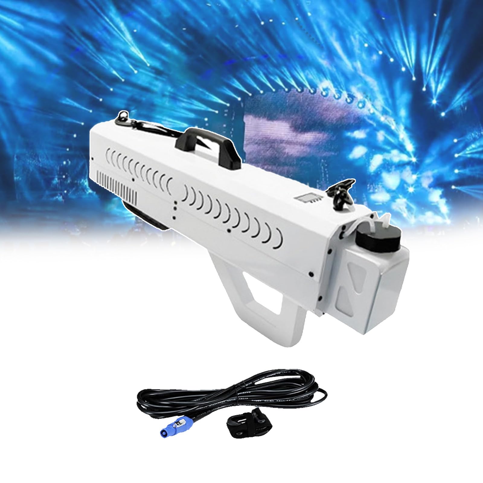Macchina del fumo portatile, pistola d'atmosfera a LED, volume di fumo regolabile, effetti a 7 colori, distanza di spruzzo 8-10 metri per concerti, matrimoni, eventi