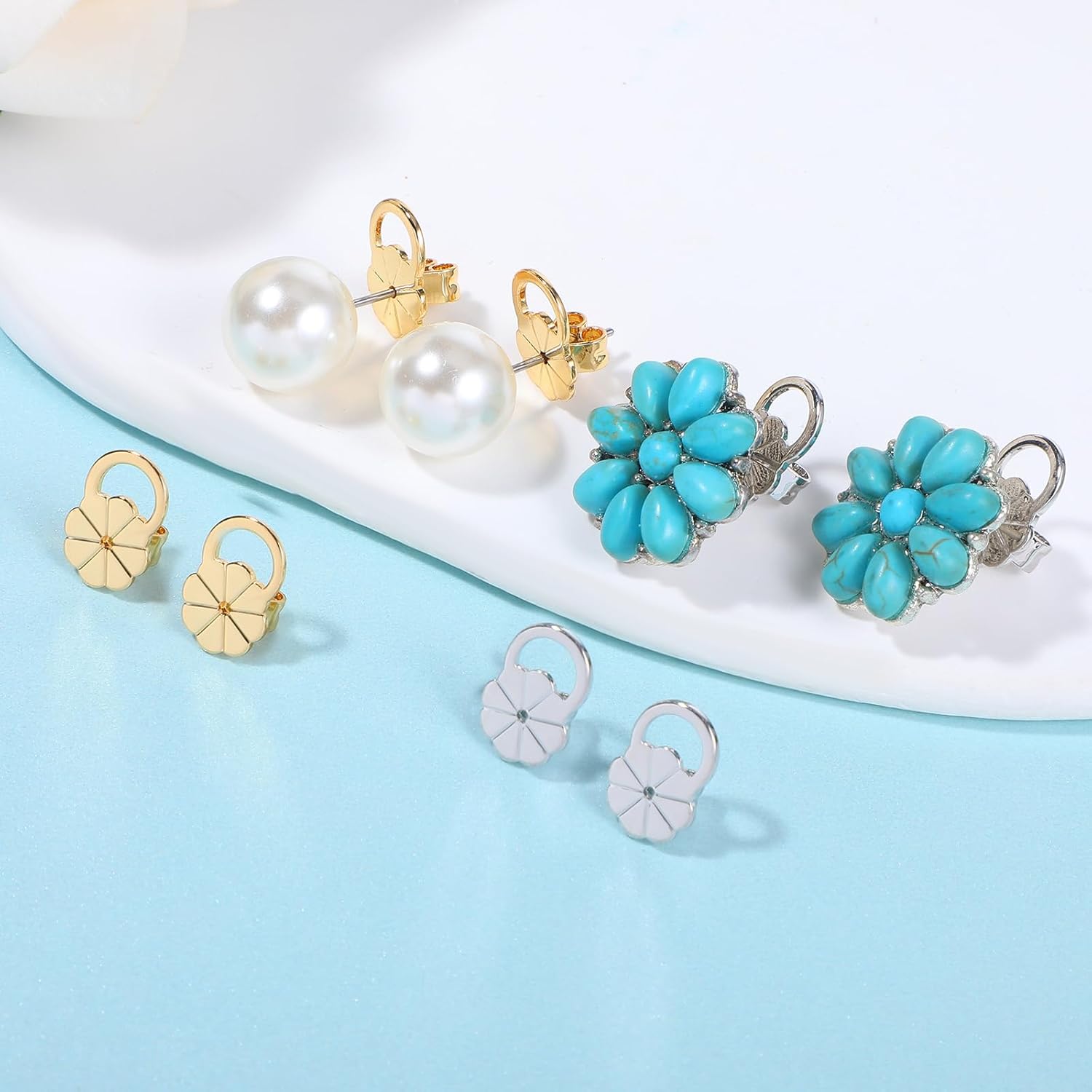 4 Pairs Earring Lifters, Earring Backs for Droopy Ears Adjustable Heavy Earrings Lifters Backs for Studs Secure Earrings Backers for Earlobe - Image 6