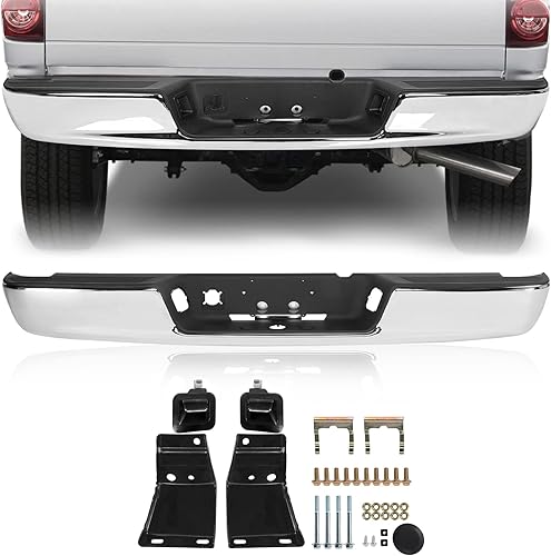 Parts-Diyer Conjunto de parachoques trasero de repuesto para camioneta Dodge Ram 1500 03-09 Ram 25003500 de acero cromado