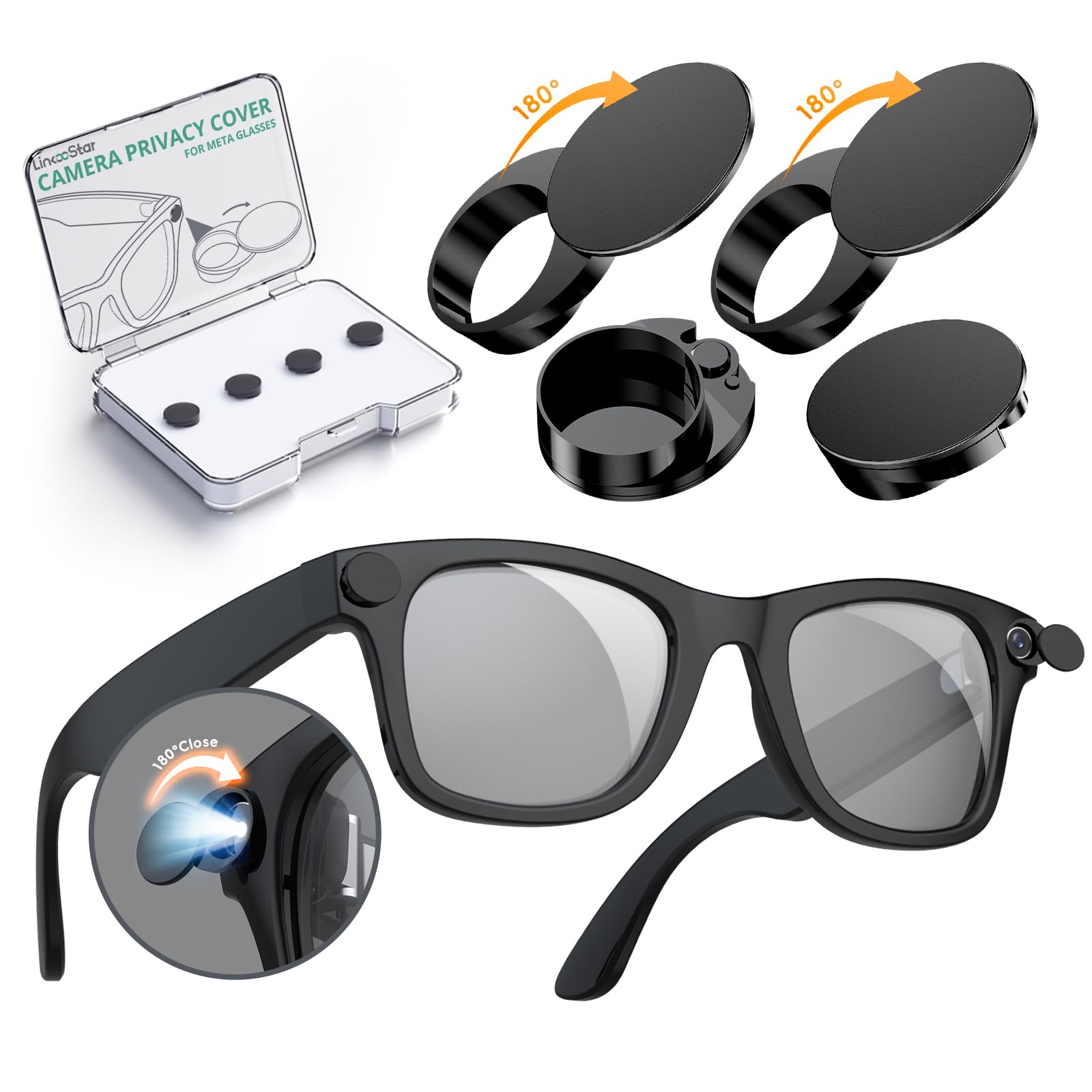 4 Pcs 180° Rotating Privacy LED Light Blocking Cover for Ray-Ban Meta Wayfarer/Skyler/Headliner (Gen 2) & Oakley Meta HSTN Smart Glasses Accessories, Reusable Blackout Webcam Covers