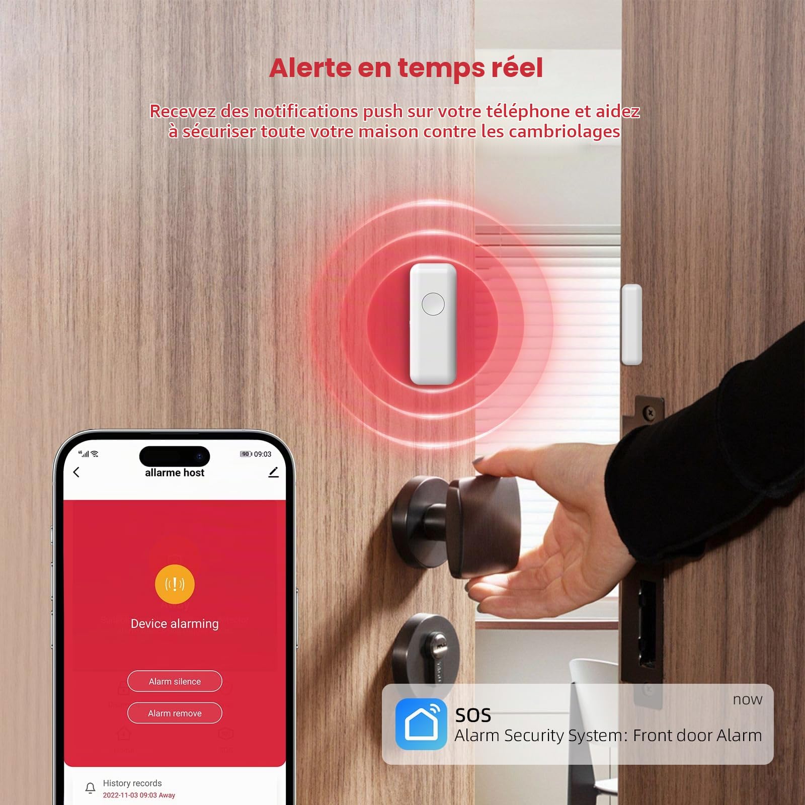 LWOHSI Système d'alarme de sécurité Domestique sans Fil avec détecteur de Mouvement, Notifications d'application, capteur de Porte/fenêtre, sirène, Compatible Alexa, Pas de Frais mensuels