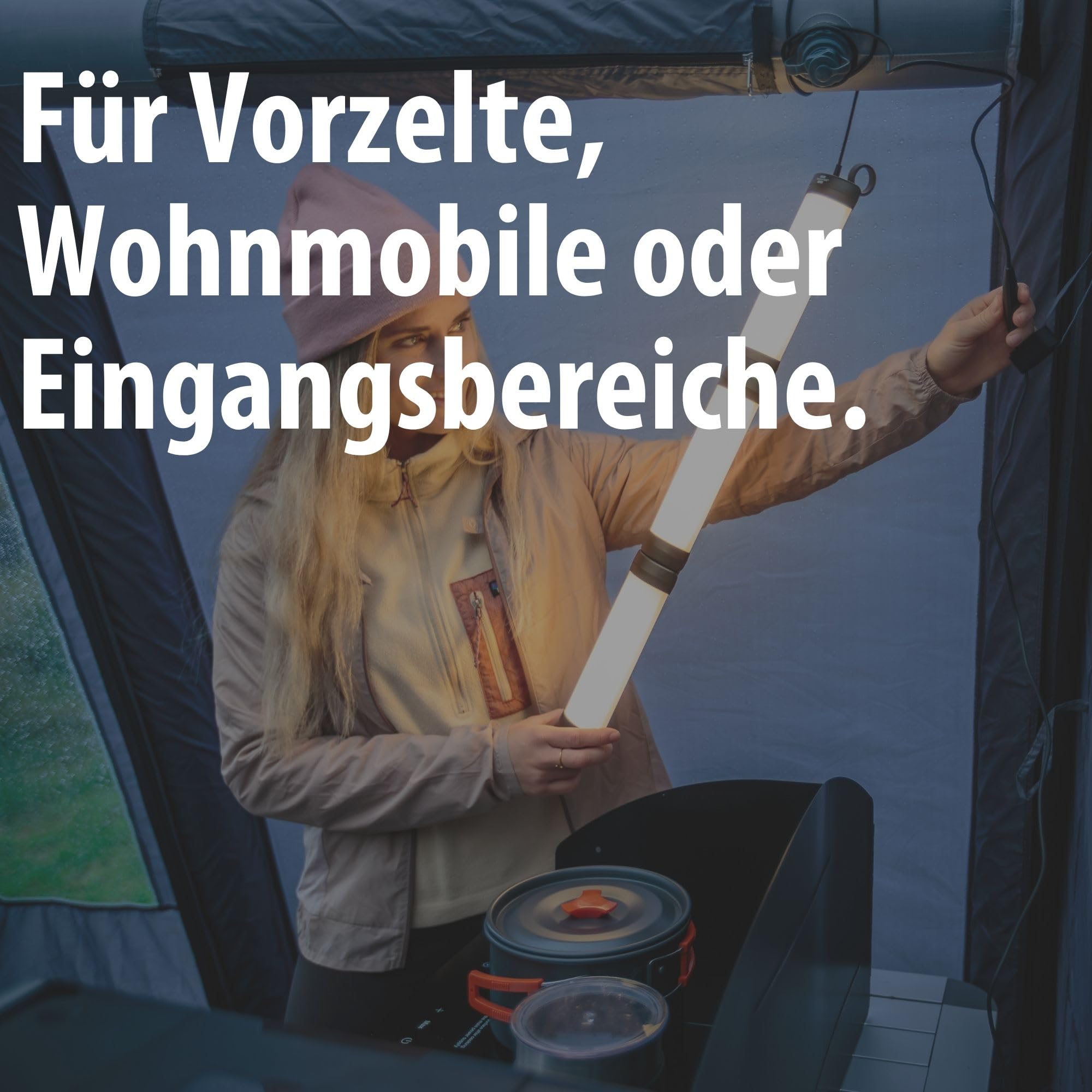 Brennenstuhl LED Vorzeltleuchte VL 500 (Hänge- und Stehlampe, 550lm, 5m USB C Kabel mit Schalter, IP54, dimmbar, Campinglampe mit Farbtemperaturstufen 2700K-6500K)