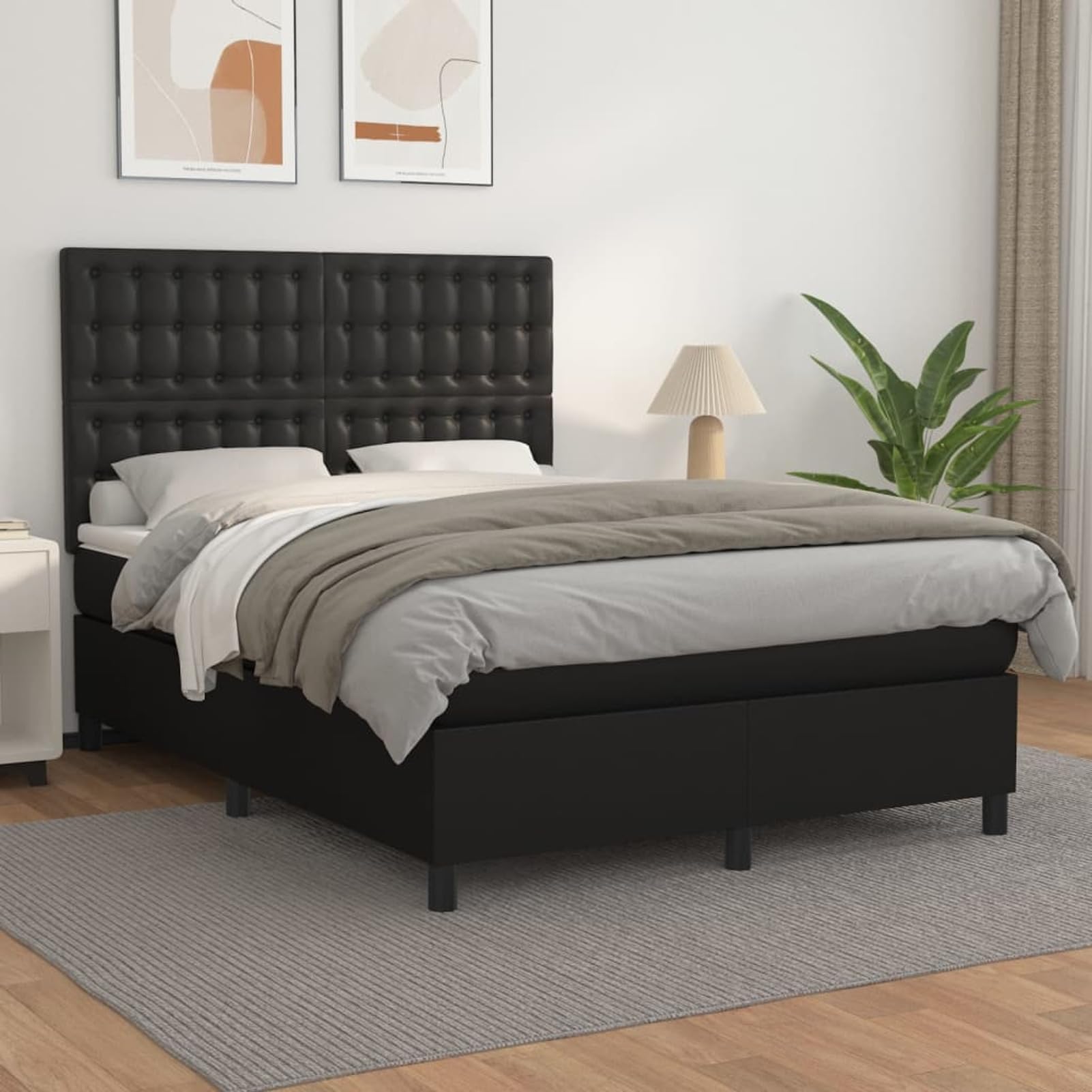 ZEYUAN Lit à sommier tapissier avec Matelas Noir 140x190 cm Similicuir,Sommier Tapissier,Sommier À Lattes,Sommier avec Pieds