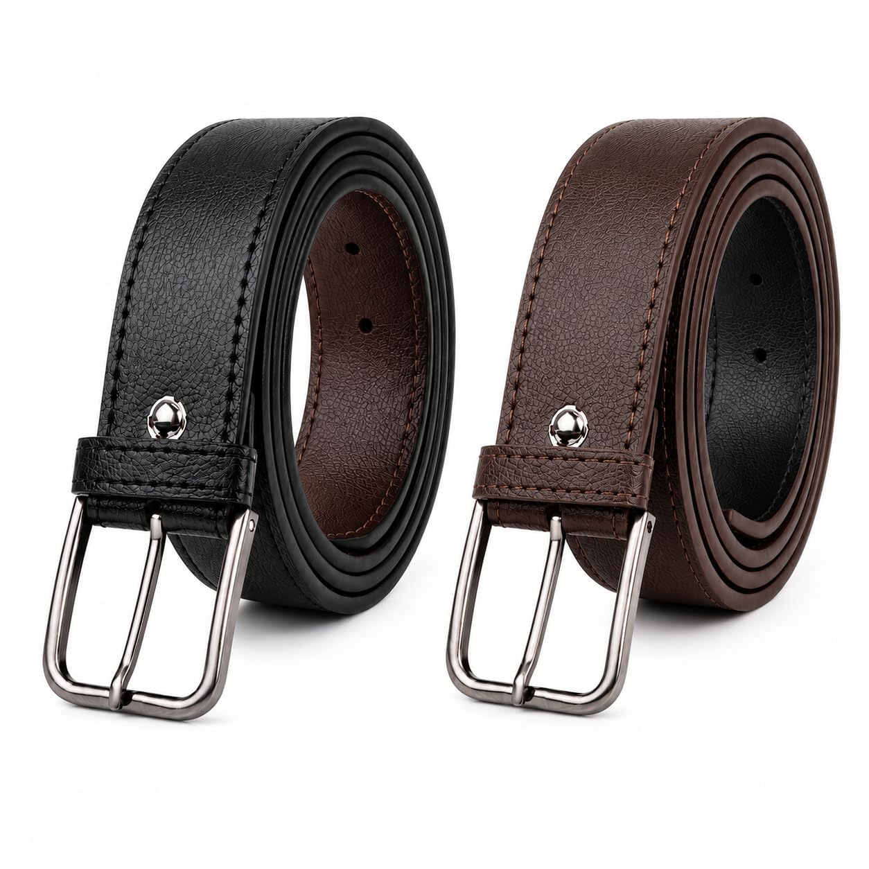 myestore Belt for Men Vegan Leather | Formal & Casual | every day wear black & brown waist belt men | Pin Buckle | Combo Pack of 2-picture-57