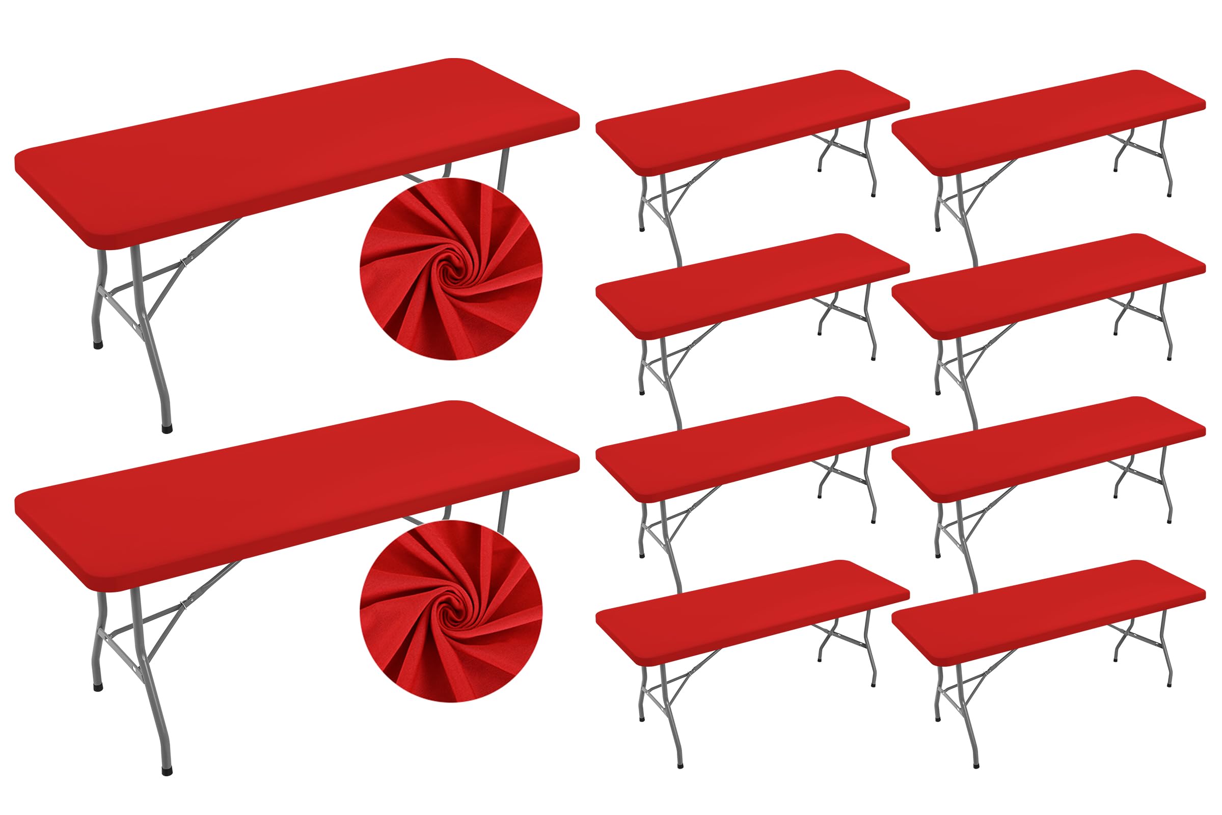 Showgeous 10 Pack Rectangle Picnic Table Cloth, Outdoor Elastic Tablecloth Fitted Table Cover, Waterproof Spandex Elastic Table Cover (Red,30"x72")