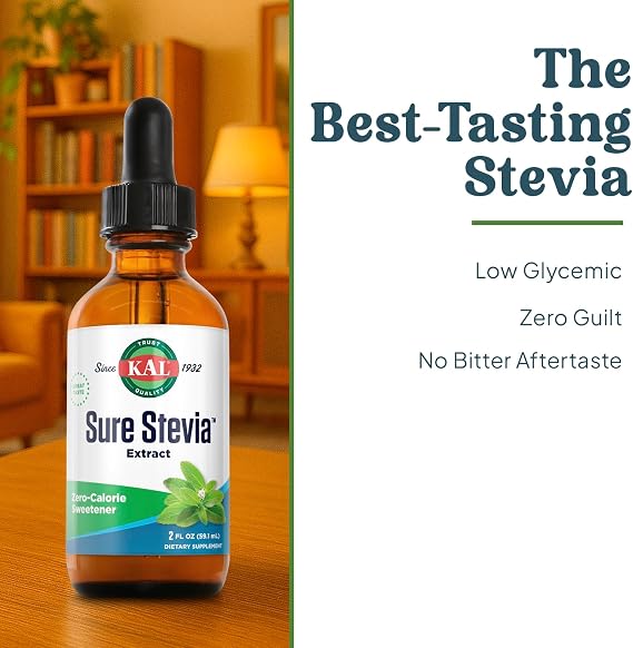 KAL Sure Stevia Liquid Extract 2 oz | Best-Tasting, Zero Calorie, Low Glycemic | For Baking & Adding to Beverages | 385 Servings