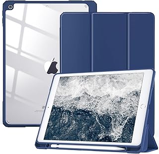 Case Compatible with iPad 10.2 Inch 2021/2020/2019, for iPad 9th/8th/7th Generation Case with Pencil Holder, Protective Case with Soft TPU Back, Auto Sleep/Wake Cover (Blue)