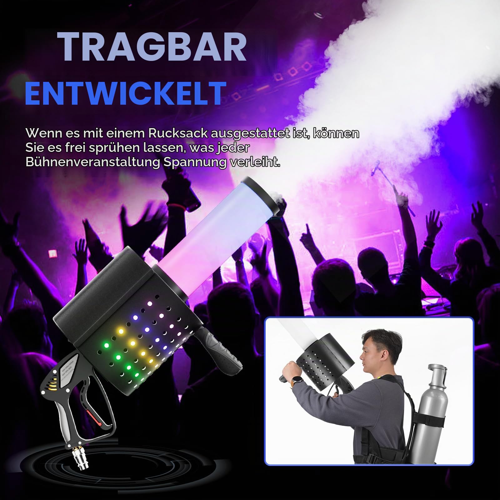 Handlich KonfettiMaschine 7 Farben CO2 KonfettiBlaster Fachmann KonfettiWerfer für Party Hochzeit Bühnenkonzerte Theater