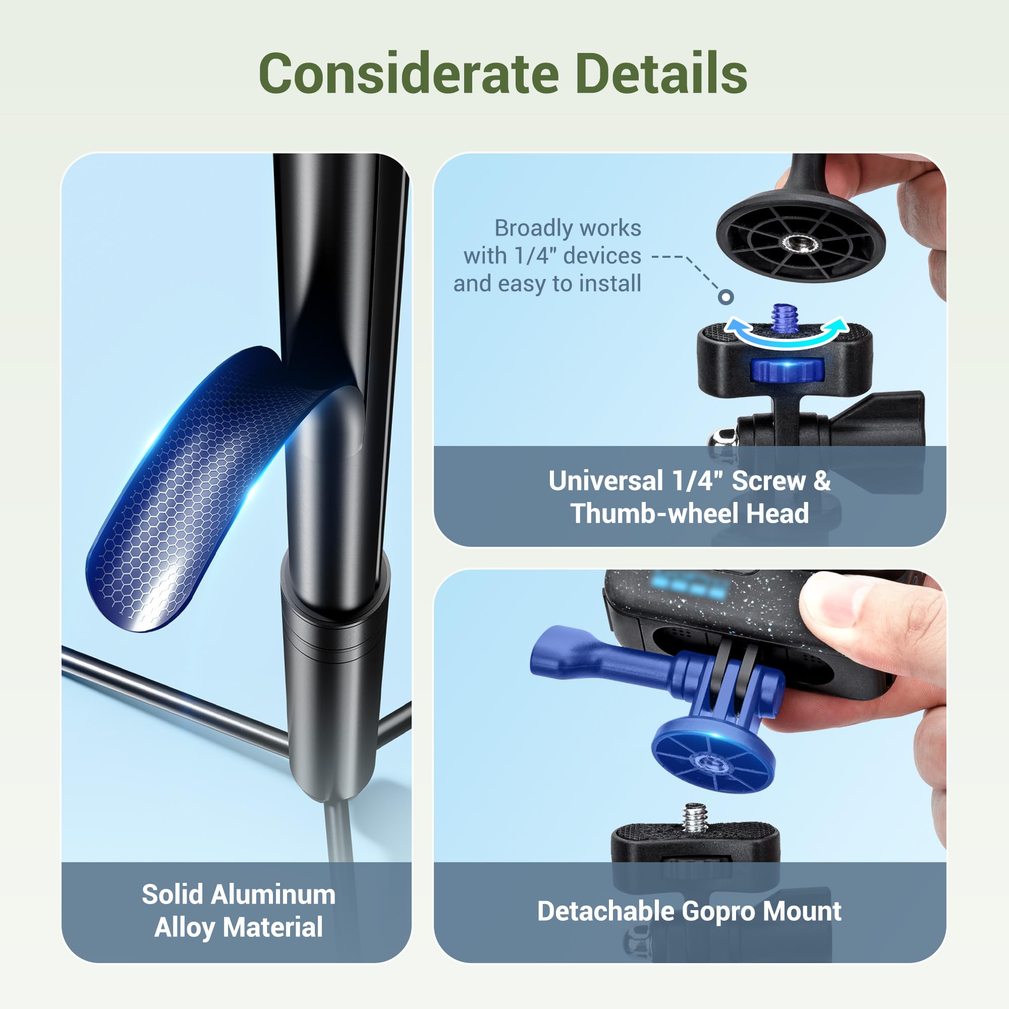 JJC 61” Magnetico Monopiede Golf Selfie Stick Treppiede con Picchetti di Terra, Telefono Titolare Alluminio Estensibile Treppiede, Telefono Stand per iPhone 16 15 14 Android Telecamere D'azione