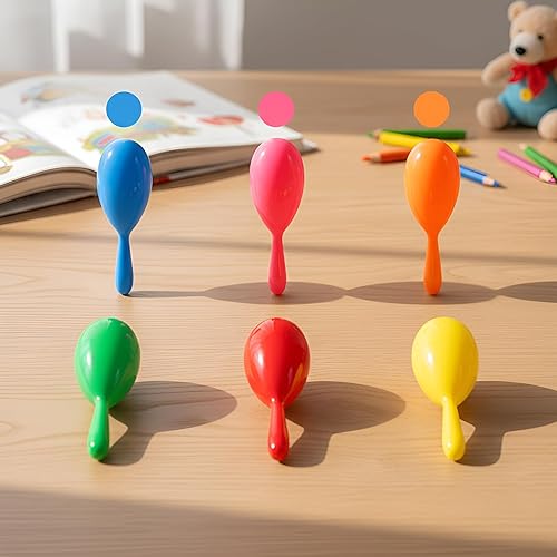 Miniatura 6 de 48 instrumentos musicales agitadores que incluyen 24 panderetas de percusión de plástico, 24 piezas de mini agitadores de maracas de neón, forma de