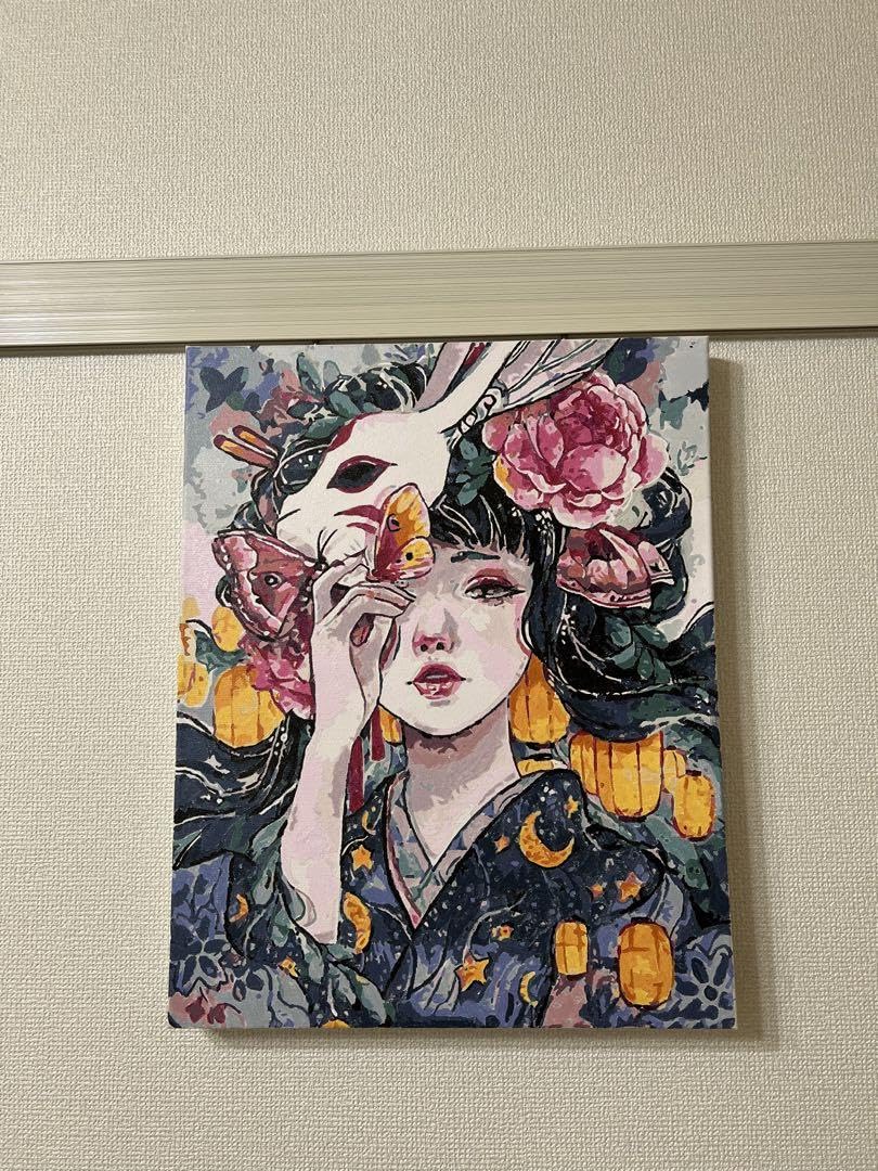 Amazon.co.jp: 兎 うさぎ 着物を着た女性の絵 油性絵の具 絵画