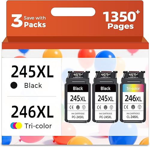 245XL 246XL - Cartuchos de tinta para Canon PG 245 CL 246 XL, color negro, paquete de 3 unidades, repuesto compatible con MG2522 MX490 TS3122 TR4520