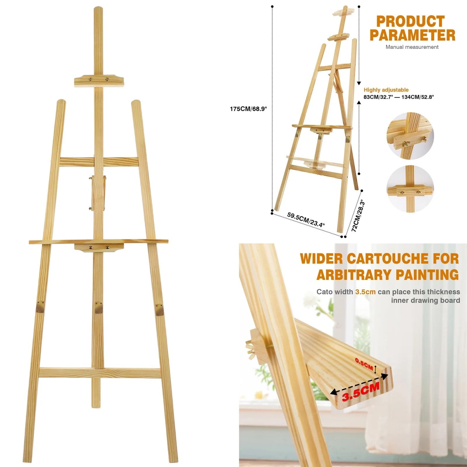 Caballete Caballete de estudio plegable madera 1,75 m con marco en forma A for pintar, dibujar, exhibir arte, for bodas, manualidades Para dibujar