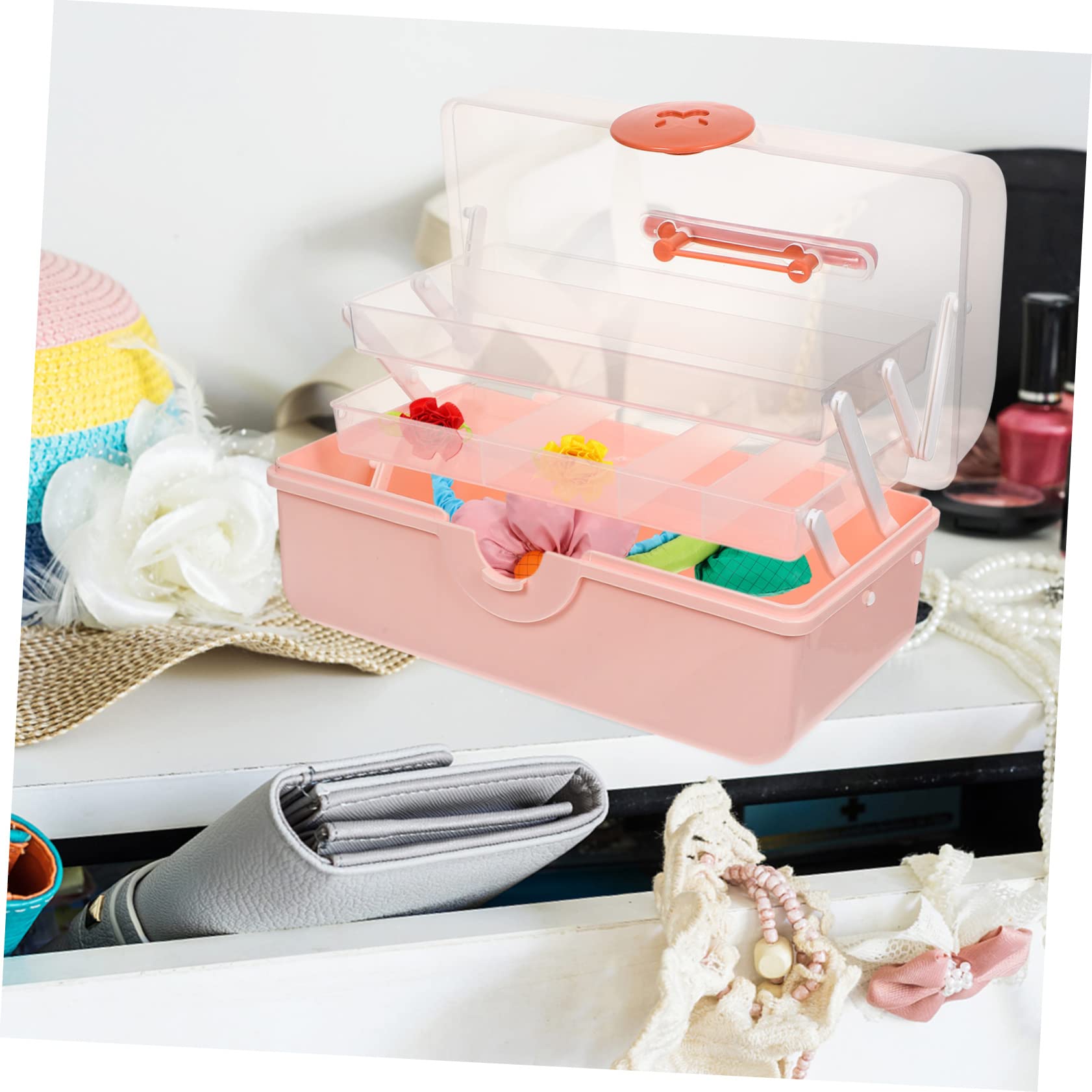 Kinder Haarspangen Aufbewahrungsbox aus Kunststoff Rosa Mehrlagig