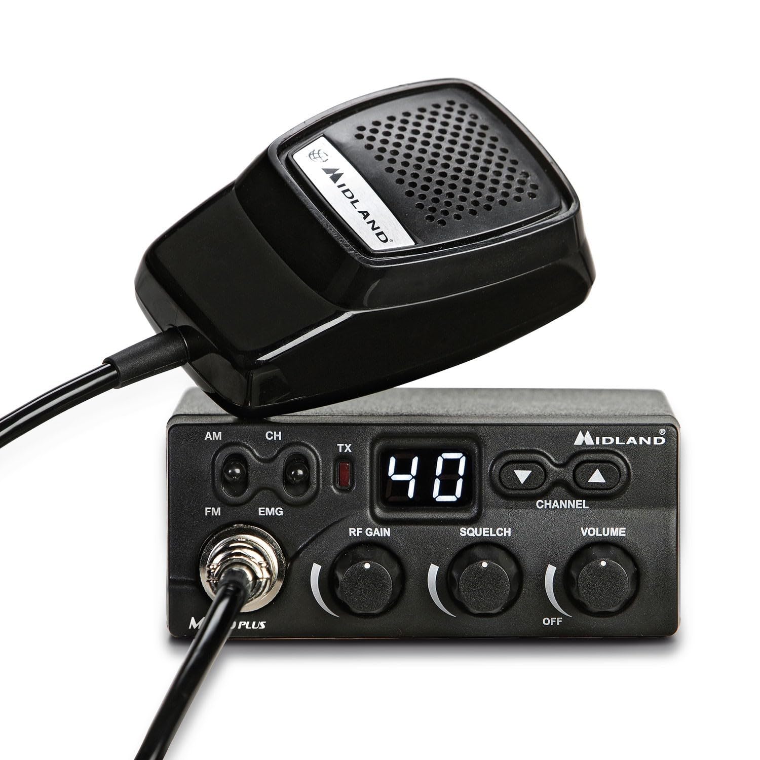 Midland M Zero Plus CB Radio Émetteur-Récepteur pour Véhicule 40 canaux AM/FM, avec Microphone 4 Pin, 2 Bandes, Squelch et Contrôle de Gain Rf