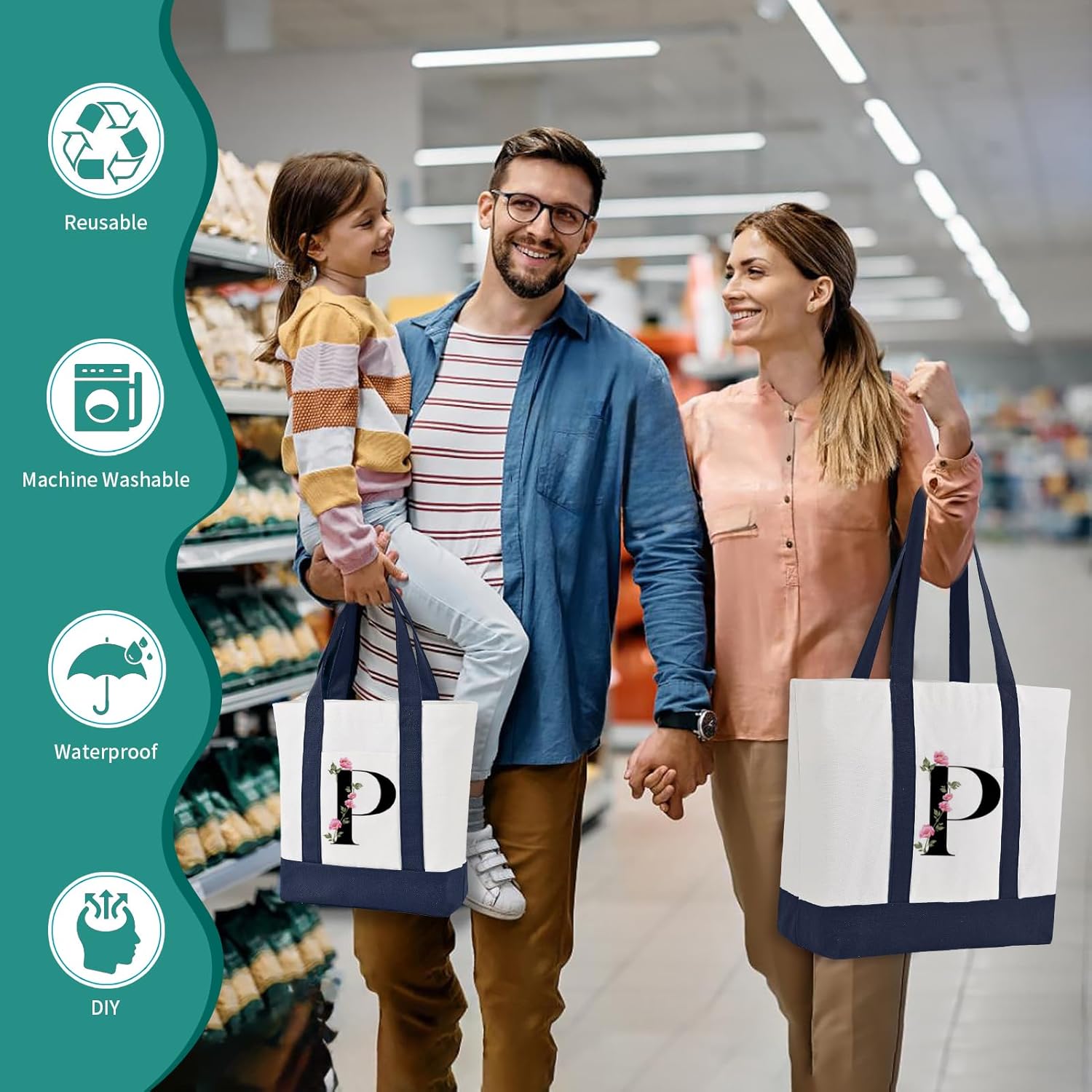 10Pcs Canvas Tote Bag Bulk with Outer Pocket, 12oz Cotton Blank Canvas Tote Bags 19 x 14.6Inch, 13 x 11Inch Reusable Grocery Bags Shopping Cloth Bags for Women, Colorful (5 Set Large & Medium) - Image 6