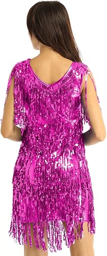 Miniatura 3 de iiniim Vestido Flapper para mujer, cuello en V, lentejuelas brillantes de los años 20, borlas y flecos, disfraz de baile de salón latino