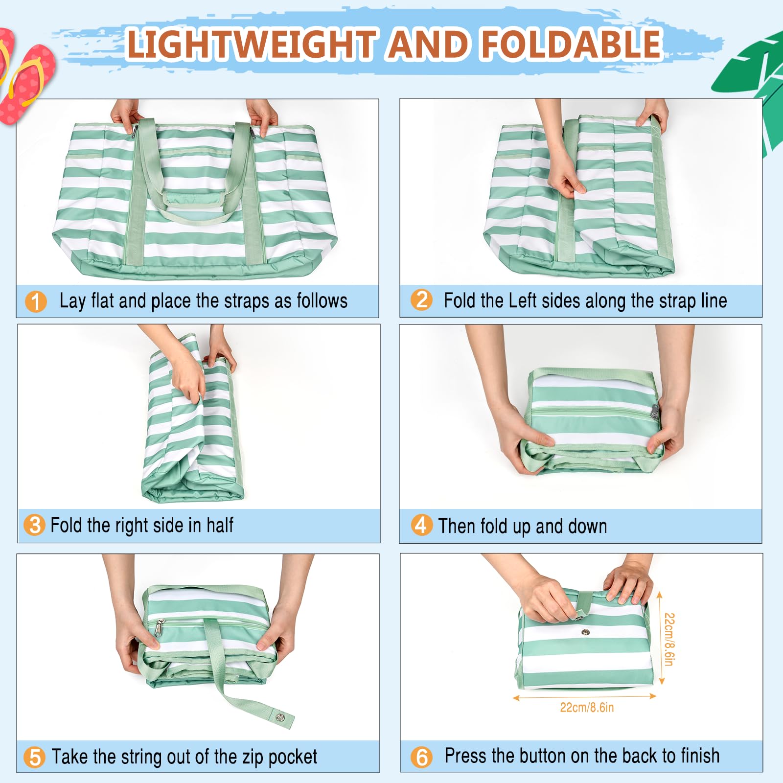 Bolso Playa Mujer, 45L Bolso Playa Grande XXL Familiar con Cremallera, Impermeable Bolso Piscina Mujer Plegable Compartimento para Artículos Mojados Para Viajes, Picnic, Vacaciones