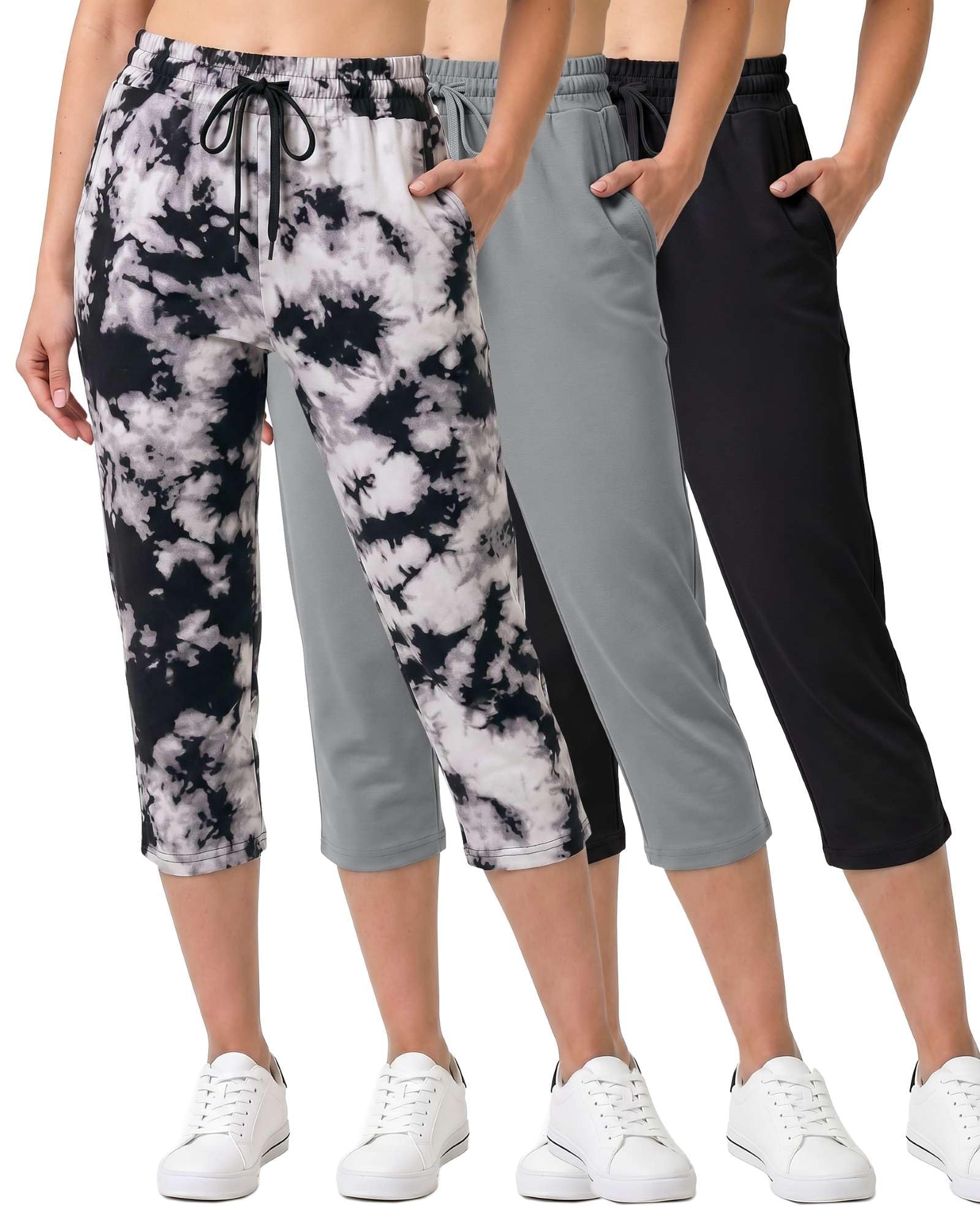 Photo 1 of ** ONLY 2 OUT OF 3 PANTS*** 3 Pack: Womens Plus Size Soft Capri Sweatpants Open Bottom Wide Leg Sweats for Women Running Bottoms Capris Lounge Active Ladies Warm Pants Casual Athletic Drawstring Sweatpant Just My - Set 2, 1XL