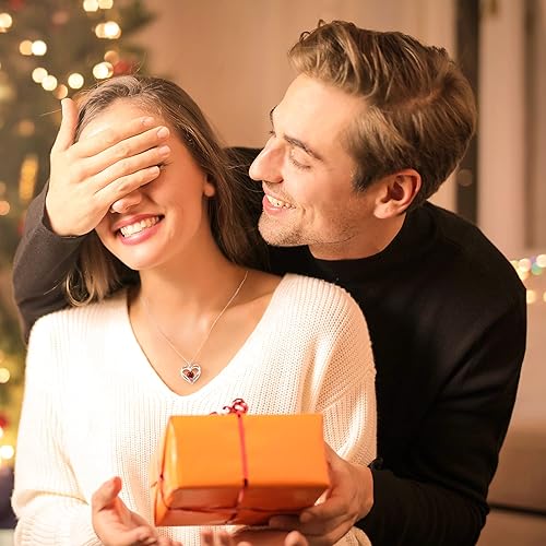 Miniatura 2 de LOUISA SECRET Heart Birthstone Necklaces for Women, 925 Sterling Silver Women Pendant Necklace, Birthday Anniversary Valentine's Day Jewelry Gift