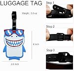 Luggage Tag Cute Funny Silicone ID Luggage Tags for Suitcases Bag Travel Accessories Perfect for Teens Adults, Shark, 4 inches x 2.6 inches x 0.2 inches