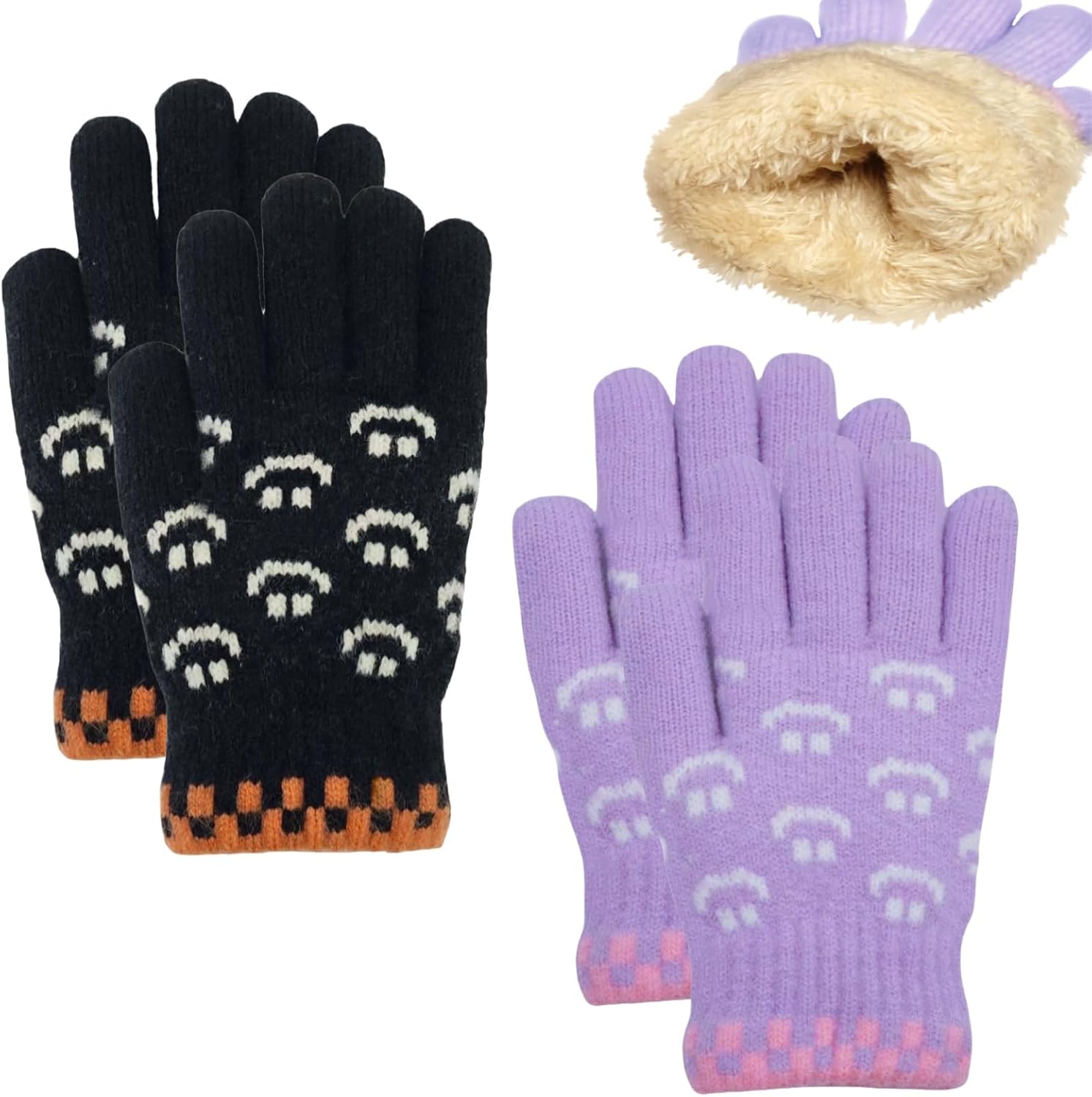 Kids Winter Warm Gloves Knit Thermal Cold Weather Fleece Lined Gloves for 8 9 10 11 12 13 Yers Girls Boys