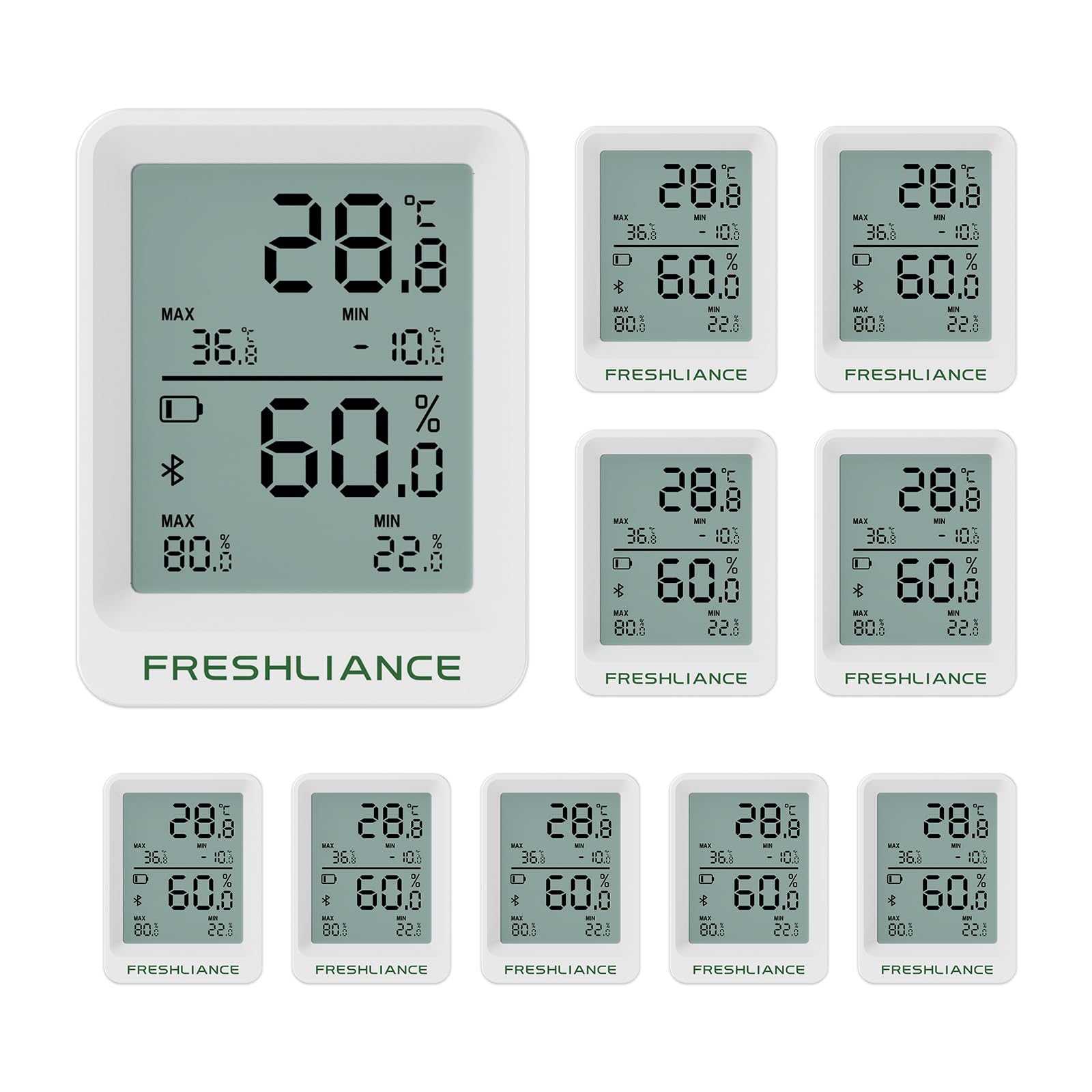 Freshliance - Registrador de datos de temperatura y humedad con Bluetooth, termómetro higrómetro para refrigerador, congelador, higrómetro, sensor digital de temperatura y humedad con análisis de
