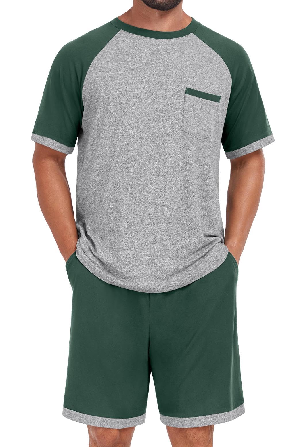 Mens Pajamas Set Shirt and Shorts Lightweight Summer Sleepwear