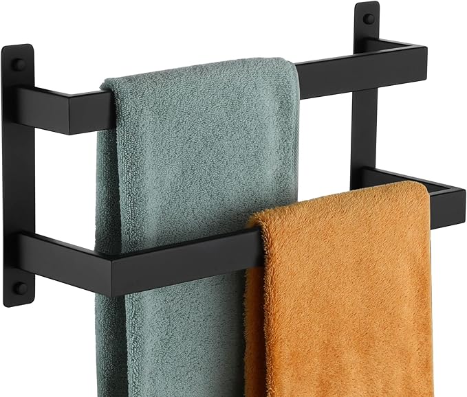 KOKOSIRI Towel Bars Black Bath Towel Holders 16 Inches Bathroom 2Tiers