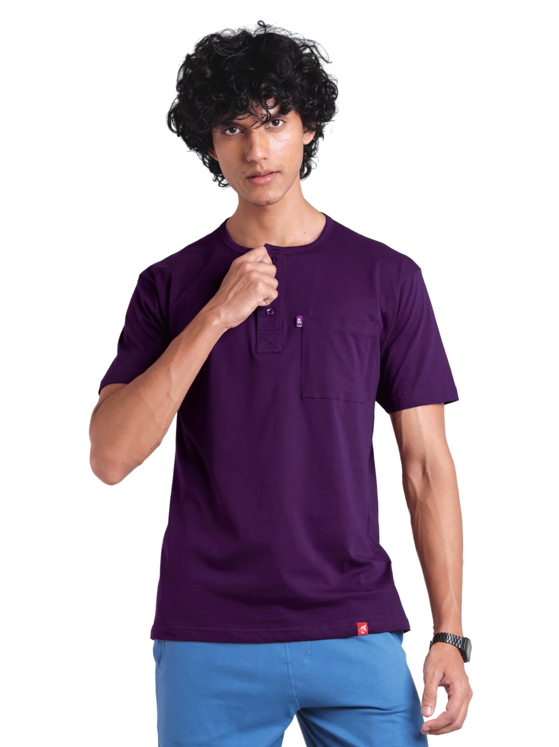 p3 speaks comfort P3 Men's Coloured Henley T-Shirt | Pure Cotton | Half Sleeves | Regular FIT | Utility Front Pocket | Henley Collar (Available in S to XXL Size)-picture-30