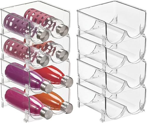 mDesign Estante de almacenamiento apilable de plástico para botellas para encimera de cocina nevera congelador organizador para botellas de agua