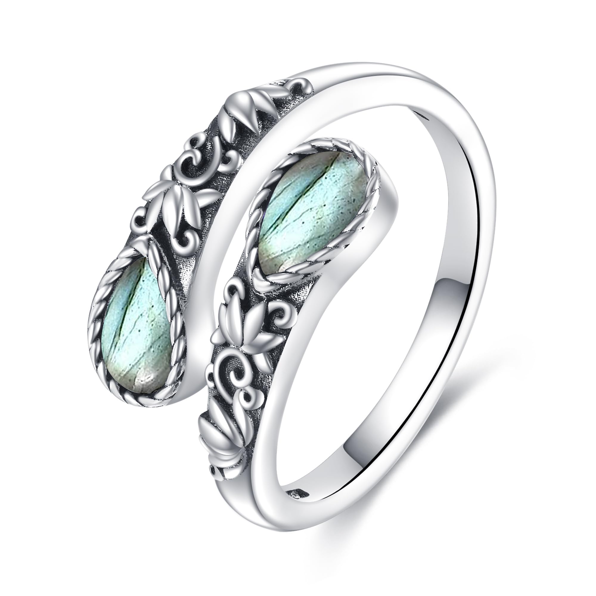 Bague labradorite en argent sterling Just Breathe Labradorite pour femme Fleur de lotus Bijoux victoriens pour femme
