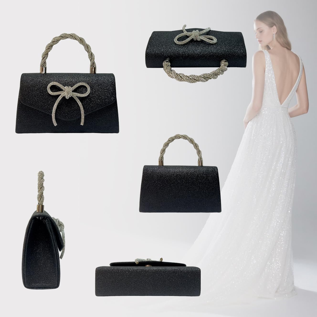 Women's evening bag sparkling bow clutch wedding glitter rhinestone clutch formal handbag suitable for party