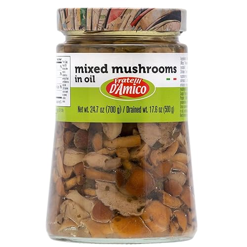 Setas mixtas en aceite, tamaño familiar, 24,7 oz (700 g), aperitivo italiano, NO OGM, de Fratelli D' Amico. Producto de Italia.