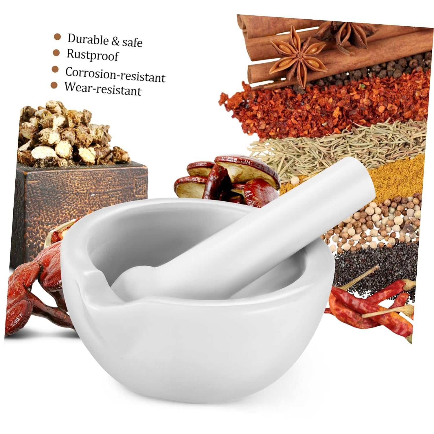 VILLCASE 2 Sets Porcelain Mortars and Pestles Grinding Tools for Spices and Seasonings Mini Bowls with Hold Pestles and Practical Kitchen Crushers for Garlic and Food