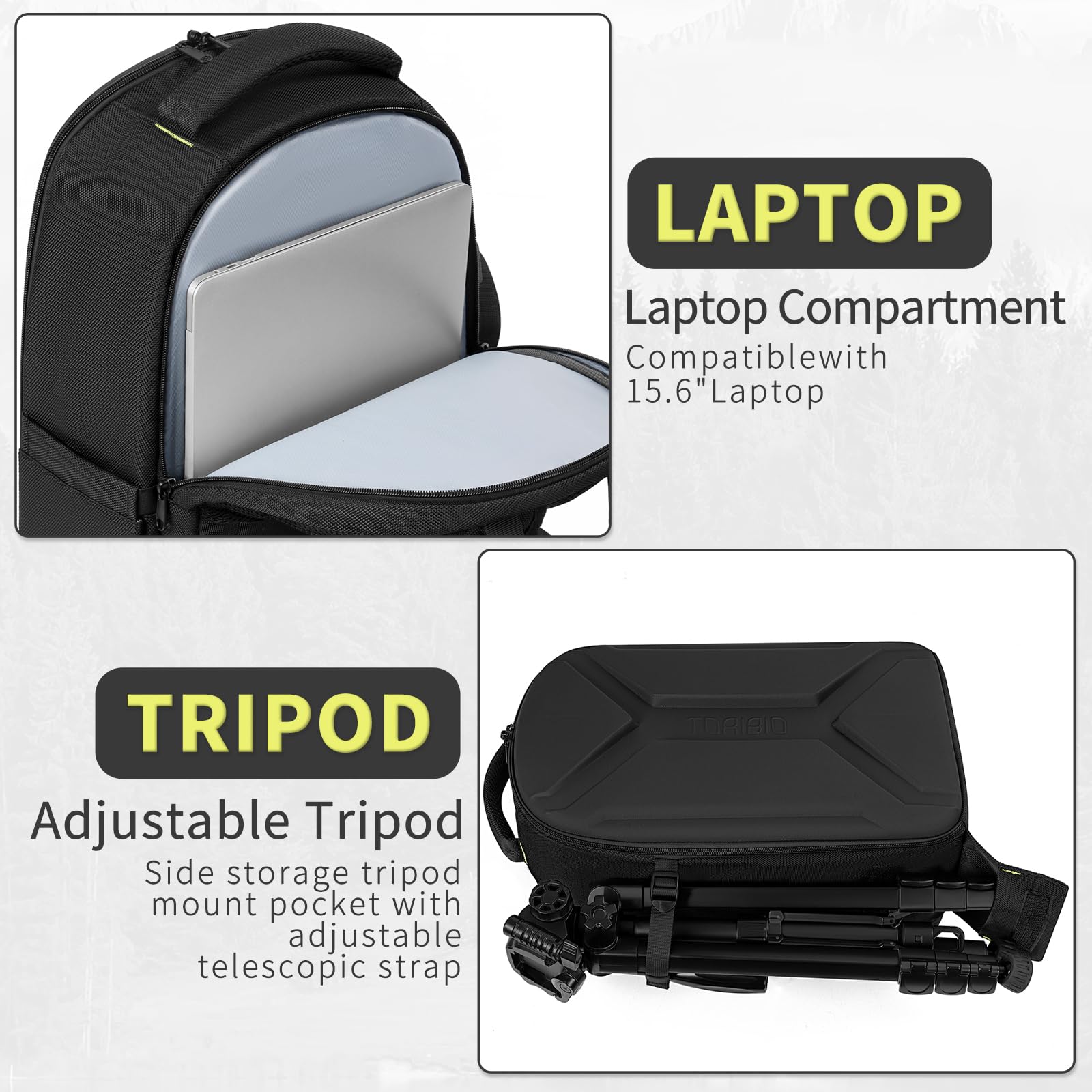 Plecak na aparat Hardshell, torba na aparat fotograficzny, wodoodporny plecak na aparat przeciwwstrząsowy z uchwytem na statyw i kieszenią na laptopa 15,6 cala, kompatybilny z Canon/Nikon/Sony