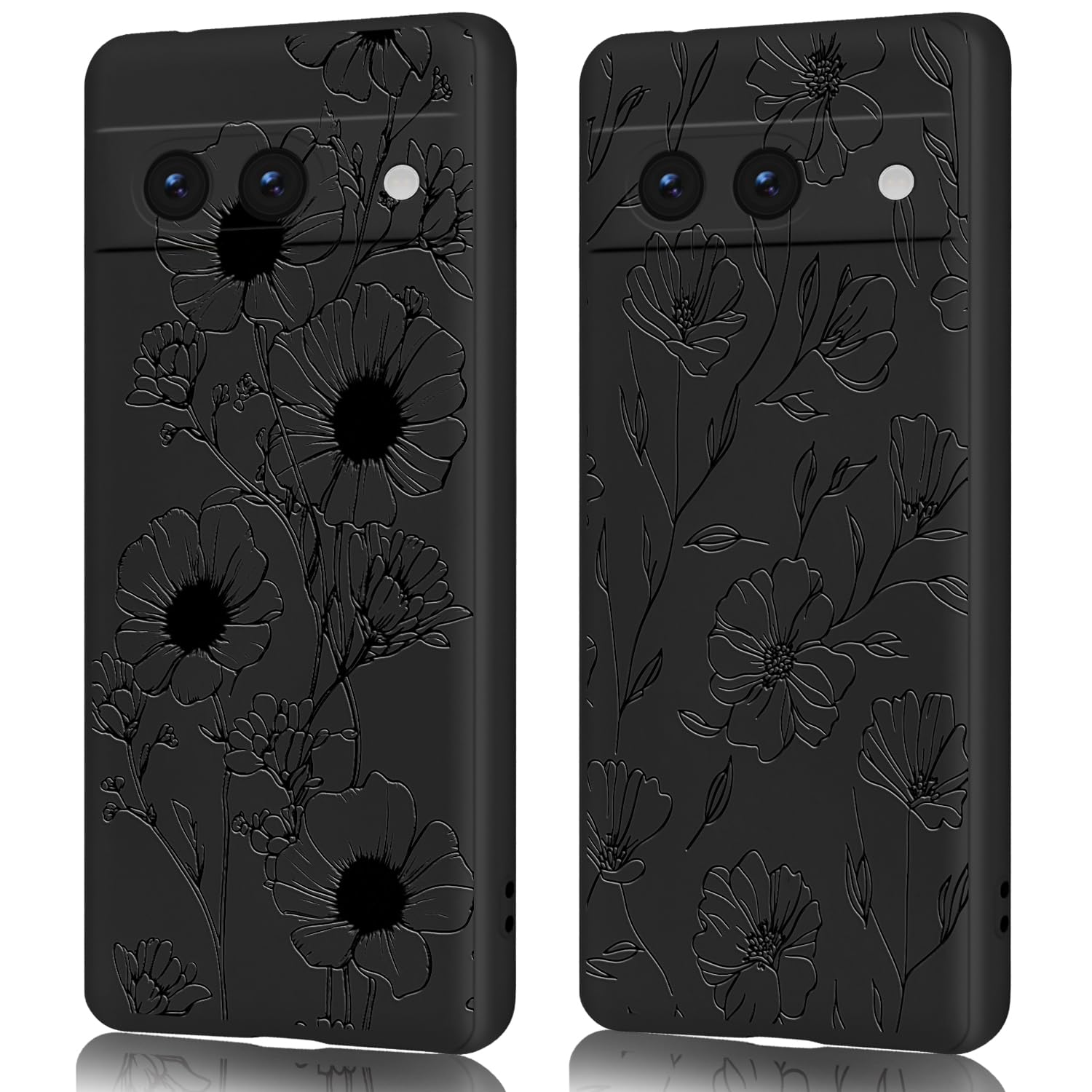 Coque Google Pixel 8A lot de 2 protections antichoc design fleurs en relief - 8