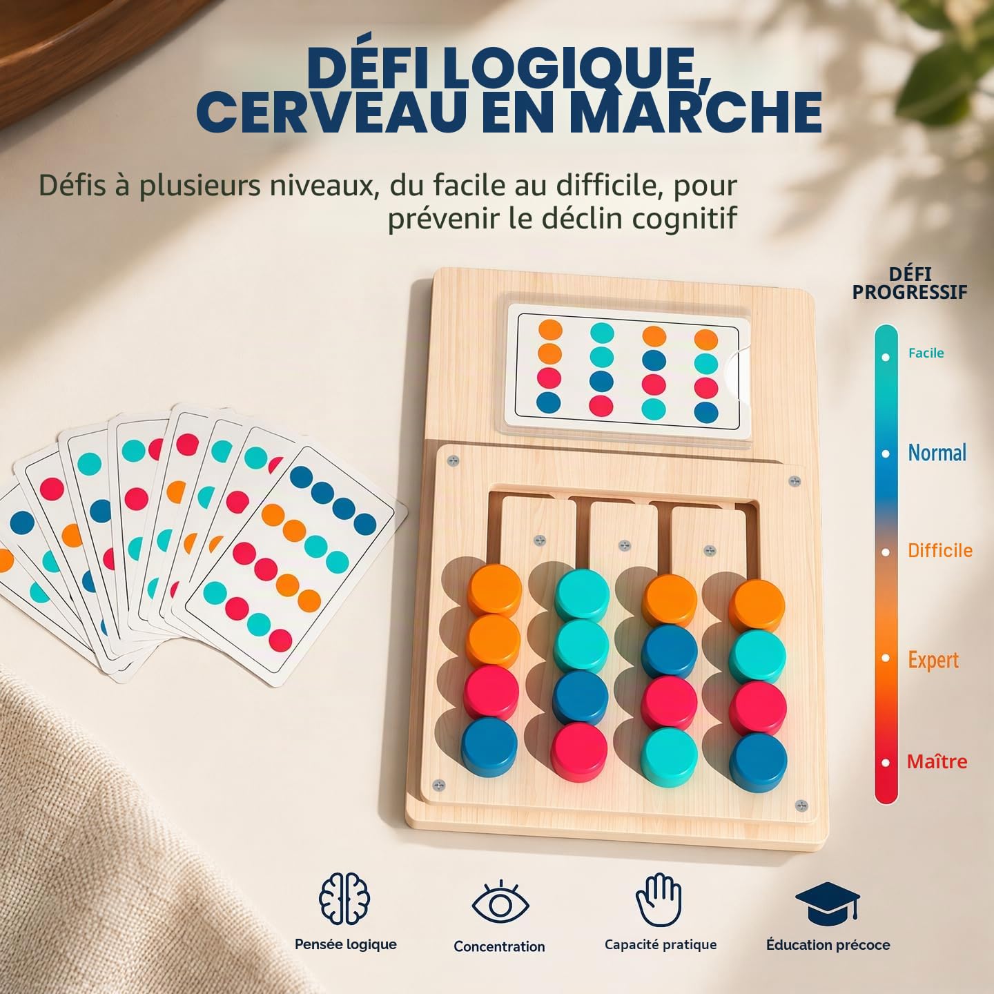 Activités sur la démence pour les personnes âgées, produits en bois faciles pour les personnes âgées, jeux de mémoire de couleur pour adultes, grandes planches sensorielles avec gadgets Fidget
