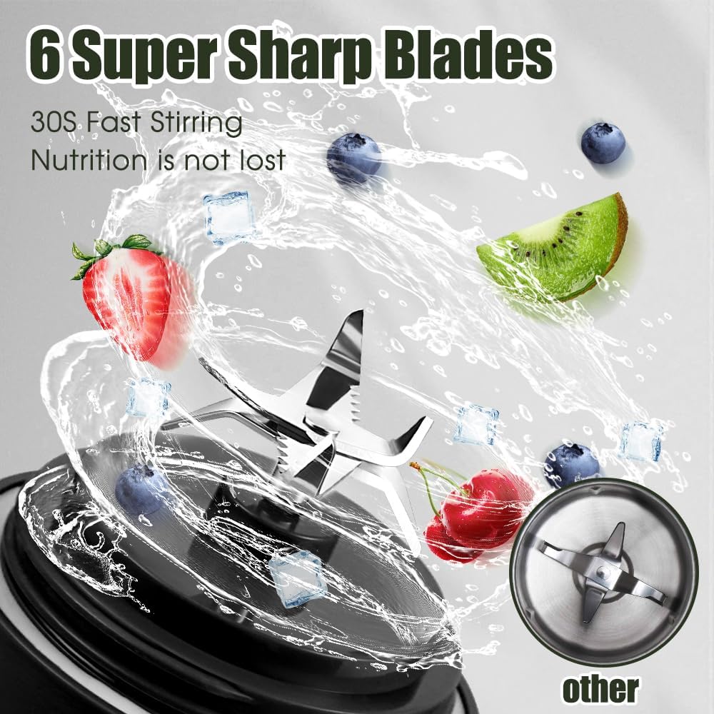 Portable Blender for Smoothies, 600ML Capacity, Rechargeable Personal Blender with Leak Proof Lid and Safety Lock, USB Charging, Black