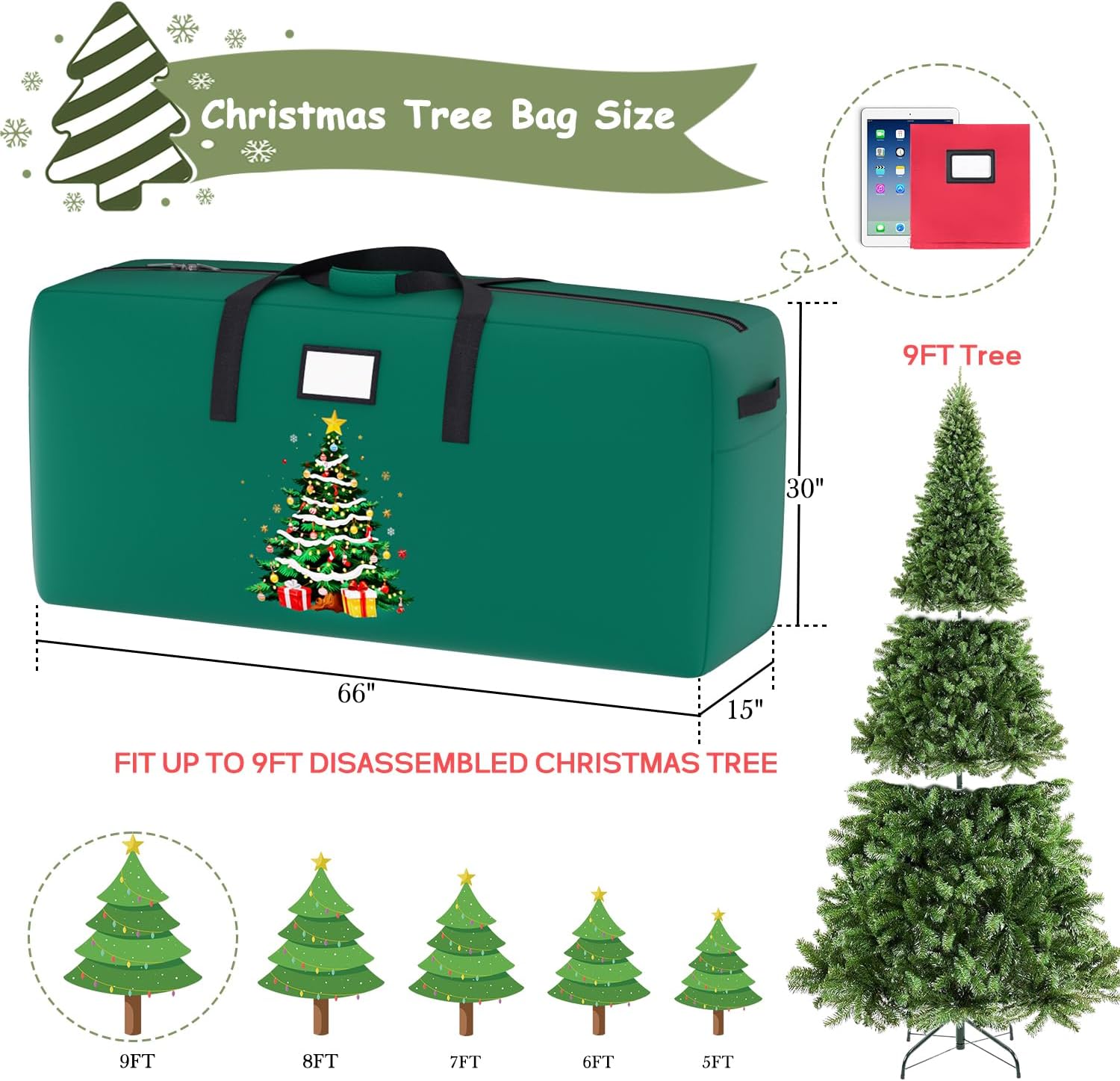 Blue Christmas Tree Skirt Sequin Tree Skirt 21 inch Velvet Xmas Tree Skirt Green Heavy Duty Christmas Tree Storage Bag 9 Foot Tree 600D Oxford Fabric Xmas Tree Bag for Holiday Party Decor