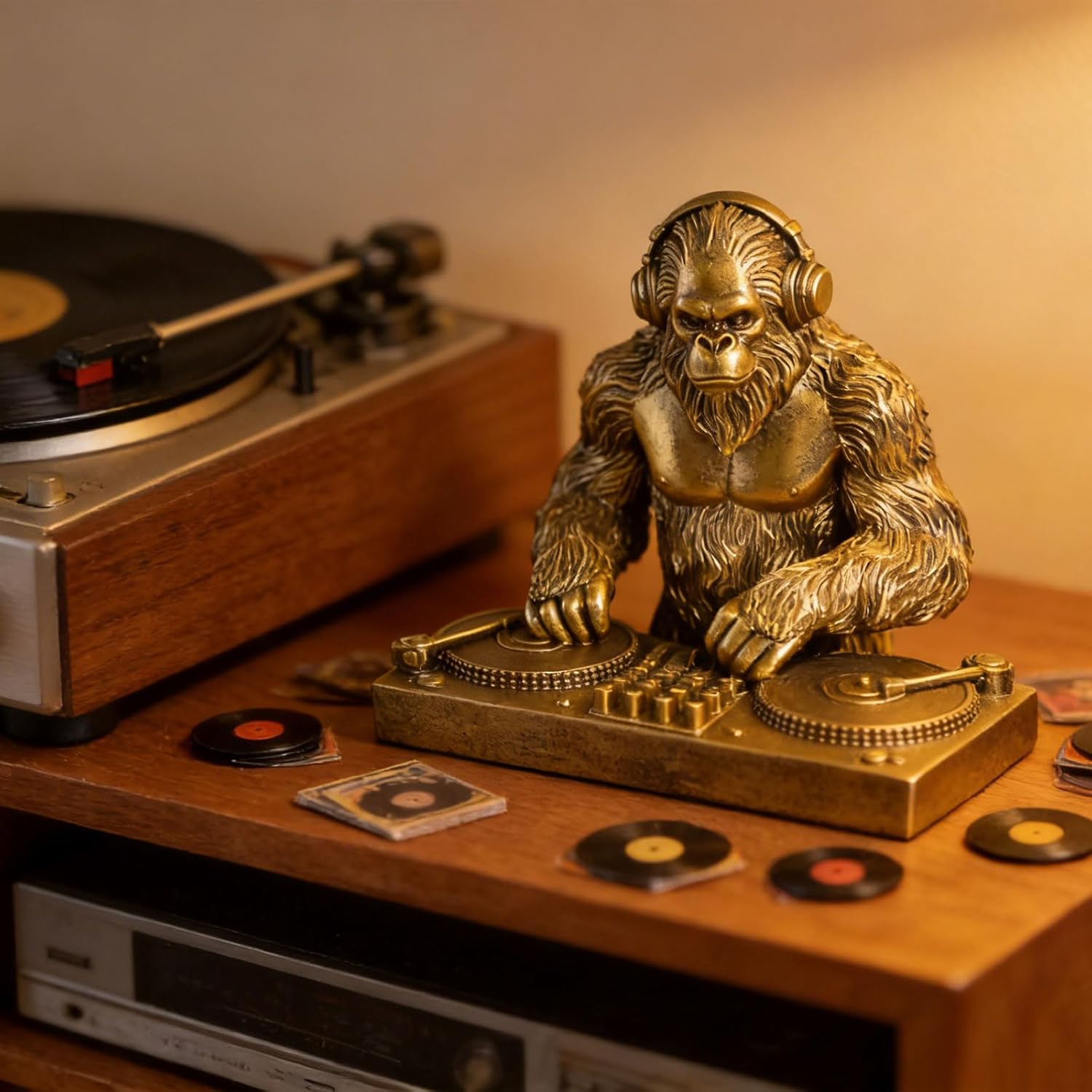 Bigfoot Statue DJ Sasquatch - Hand-Painted Whimsical Home Decor & Desk Decor for Yard Patio Office Cabin | Unique Bigfoot Sasquatch Gifts for Men Cryptid Enthusiasts Music Lovers