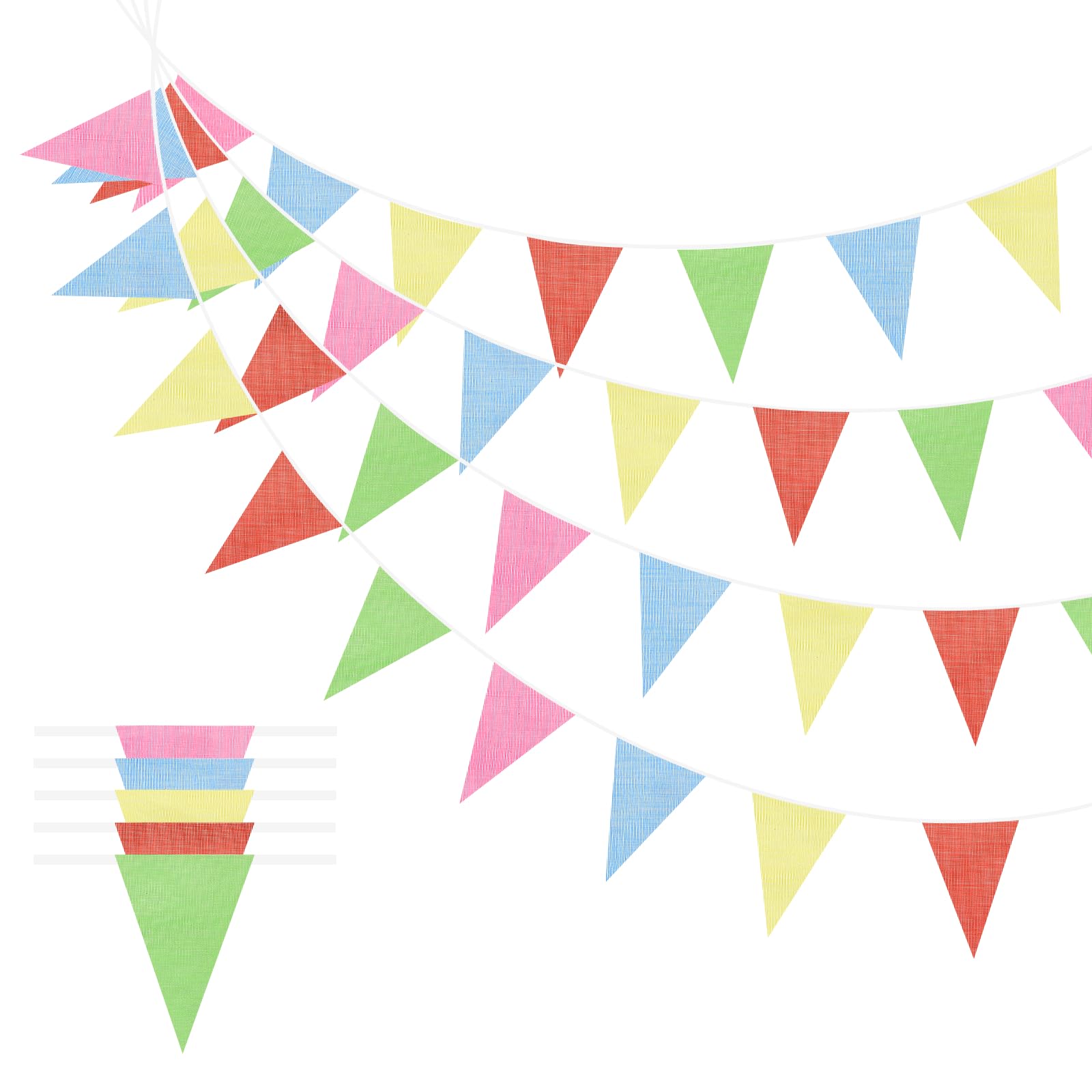Wimpelkette, dreieckig, Banner, Flaggen, Girlande, Wimpelschnur, passend für (Hochzeit, Geburtstag, Karneval, Event, Party, Dekoration), 50 m, 10 Stück, Farbe: Weiß