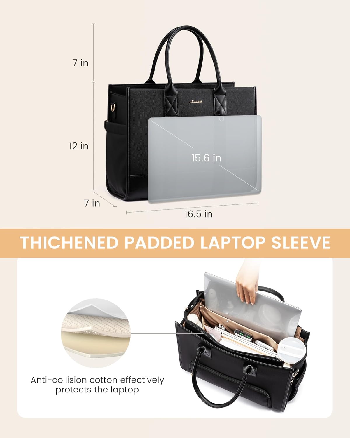 LOVEVOOK Work Tote Bag with Lunch Compartment with Giant Tumbler Holder,15.6 Inch Waterproof 3 in 1 Lunch Bag Women Men Laptop Bag Purse Tote with Padded Sleeve for Teacher,Nurse,College,Travel,Office - Image 5