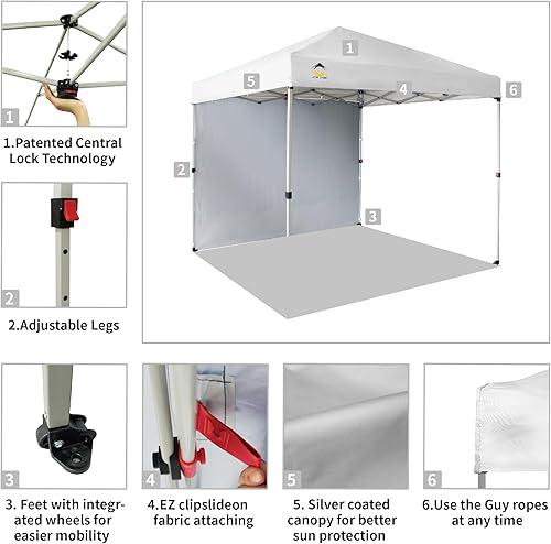Miniatura 11 de CROWN SHADES - Toldo desplegable de 10 x 10 pies con 1 pared lateral, tienda de campaña de playa que se arma con solo presionar un botón, glorieta