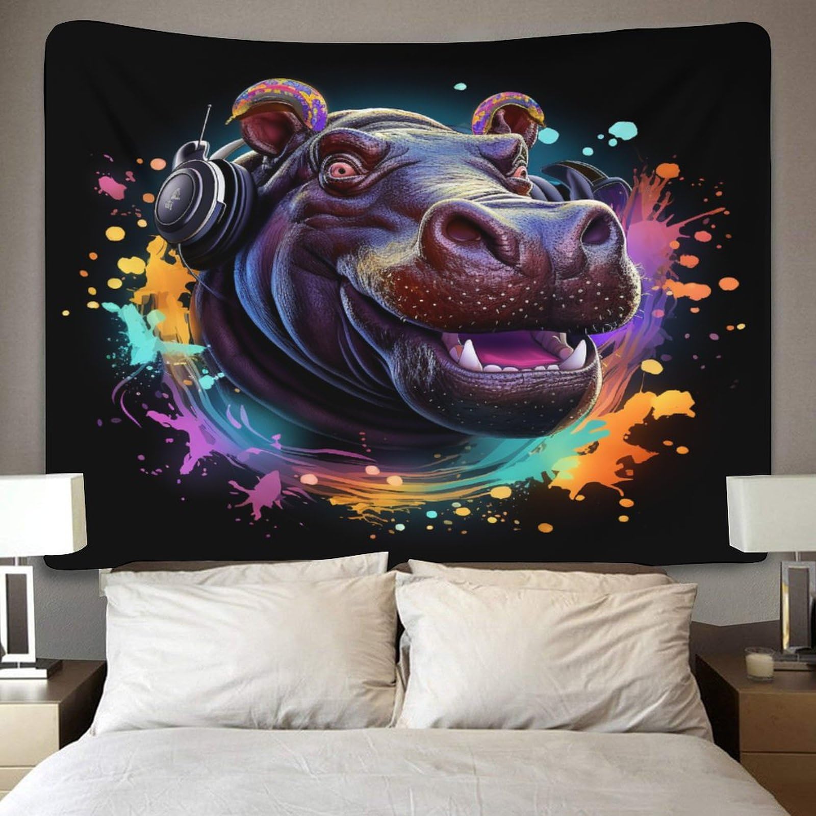 Tapisserie Murale Hippopotame 3D - 130x150 Cm, Polyester, Décoration Chambre Ou Salon, Effet Artistique