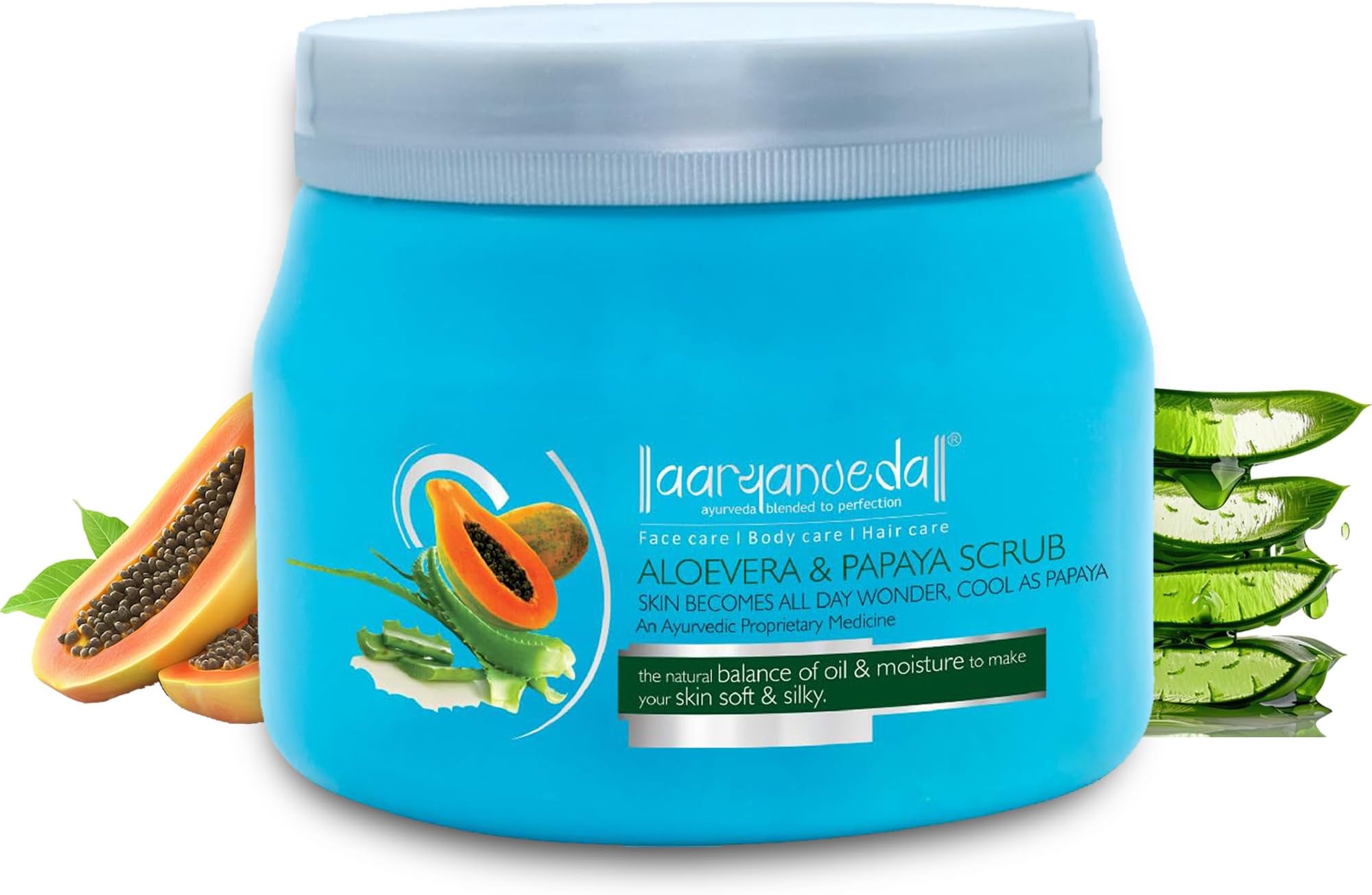 Aryanveda Aloe vera & Papaya Face Scrub For All Skin Types | Exfoliates Gently With Real Fruit Extracts | Purifies Deeply & Removes Dead Skin Cells | Rejuvenates Skin & Provides Healthy Glow, 400 gm