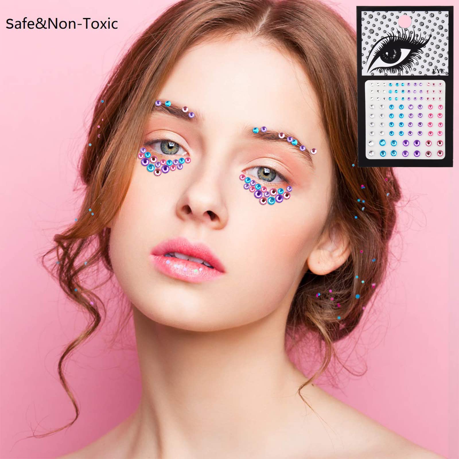 DealKits 6 arkuszy kamieni szlachetnych, tymczasowy tatuaż na twarz, oczy, ciało, paznokcie, włosy, festiwal, kamienie na twarz, błyszczące kamienie ozdobne, do makijażu, na imprezę, kostium